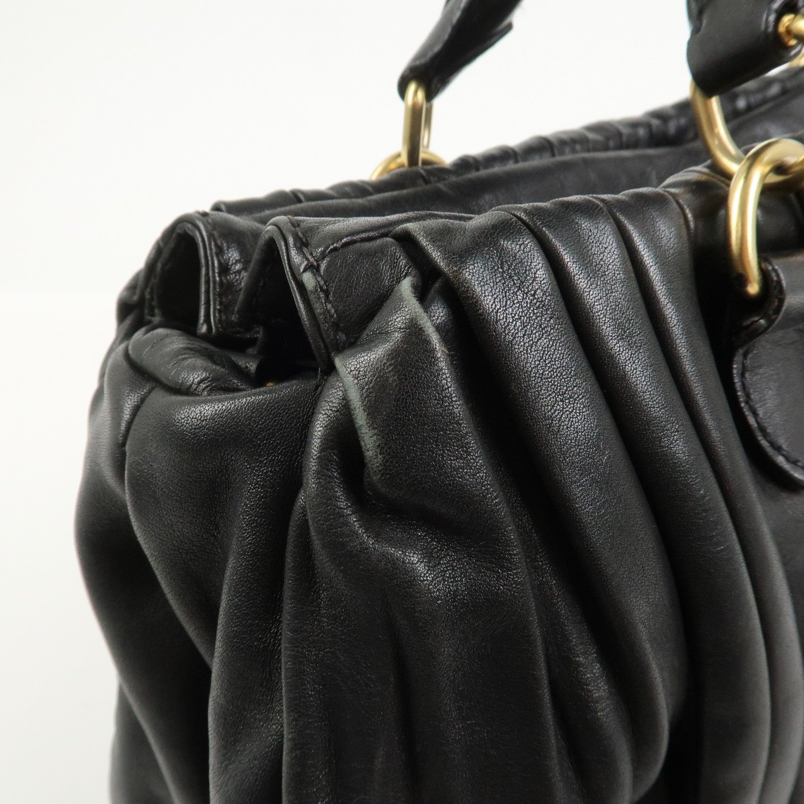 MIU MIU Leather 2Way Bag Hand Bag Shoulder Bag Black
