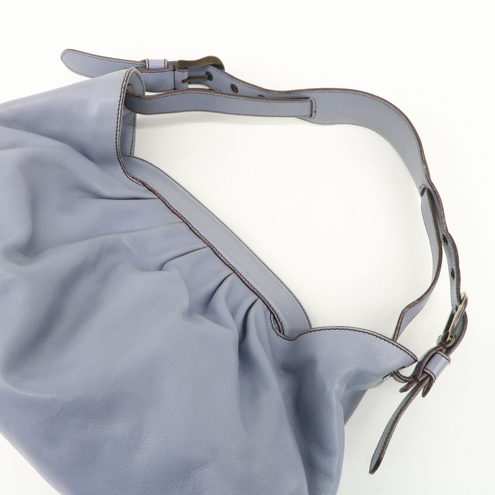 FENDI Leather Shoulder Bag Hand Bag Blue Gold HDW Used