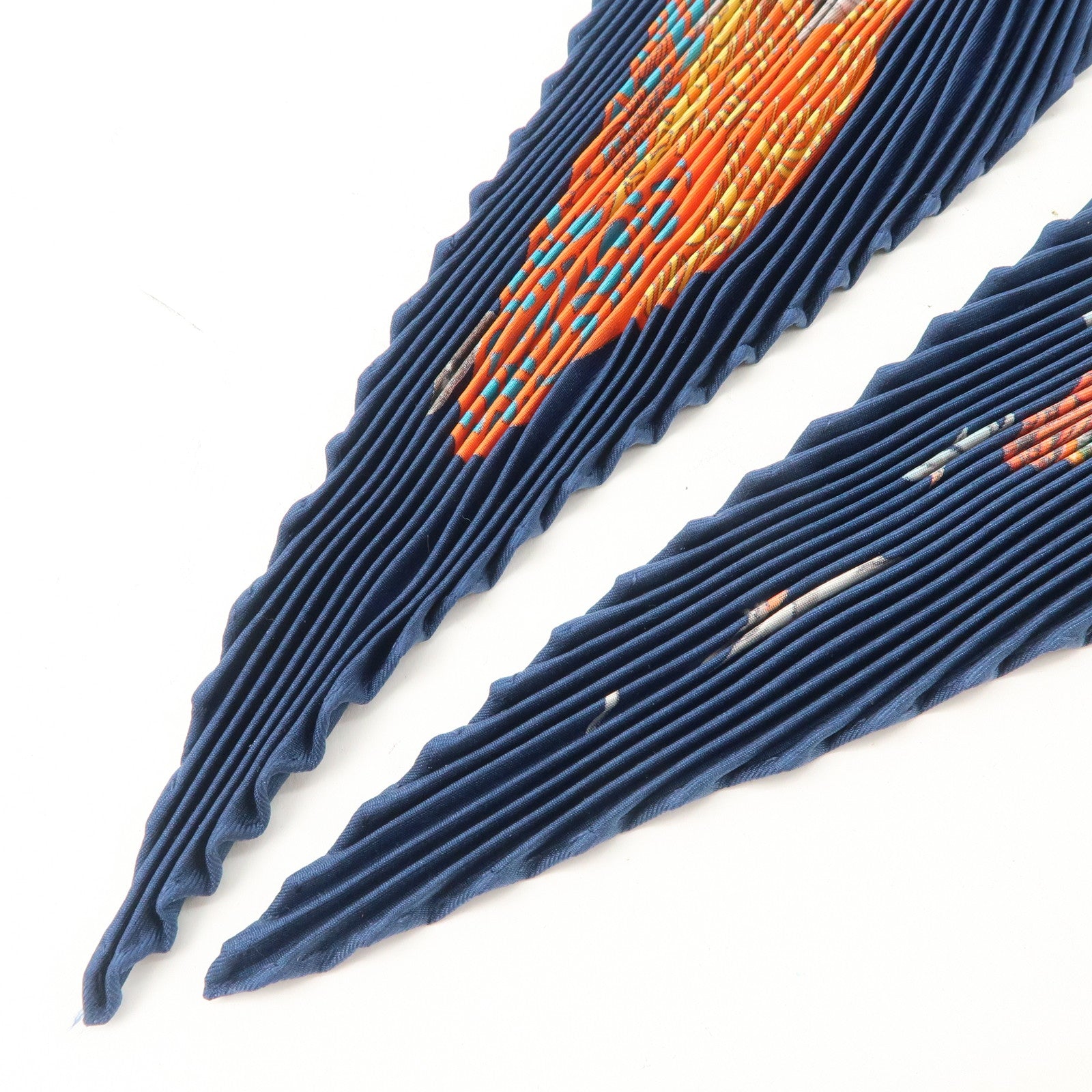 HERMES Silk 100% Pleats Carre Scarf L'ATLANTiDE Navy Red Used