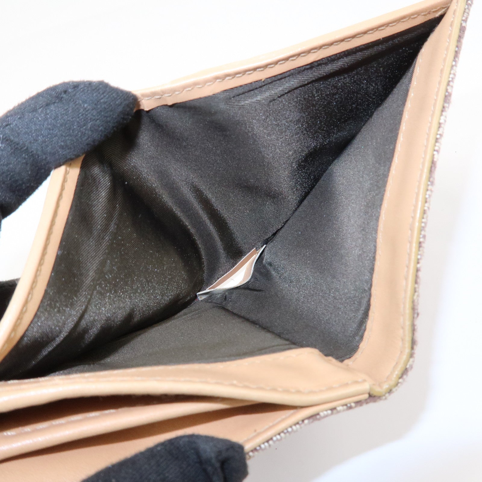 Christian Dior Trotter Canvas Leather Bi-fold Compact Wallet Brown