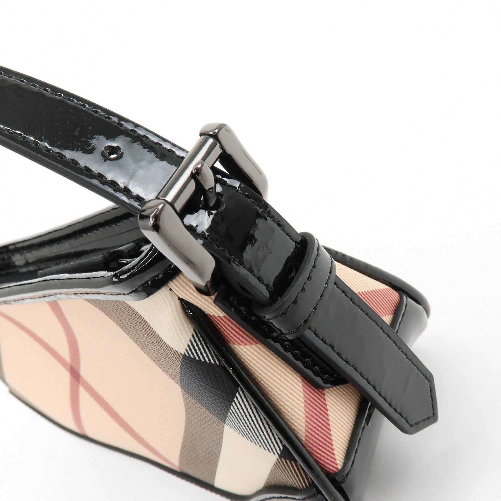 BURBERRY Nova Plaid PVC Patent Leather Hand Bag Beige Black