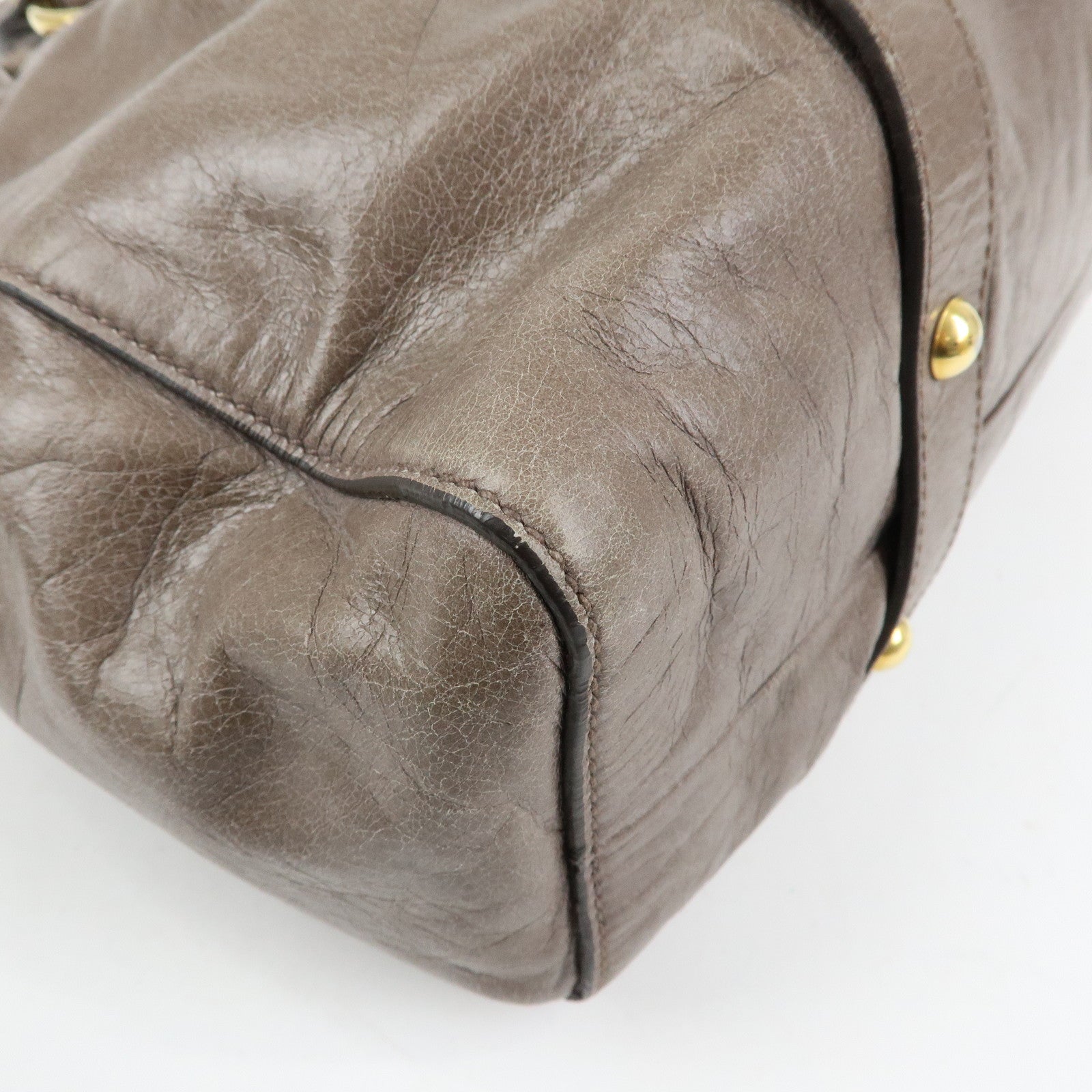 MIU MIU Logo Leather Hand Bag Tote Bag Gray Gold