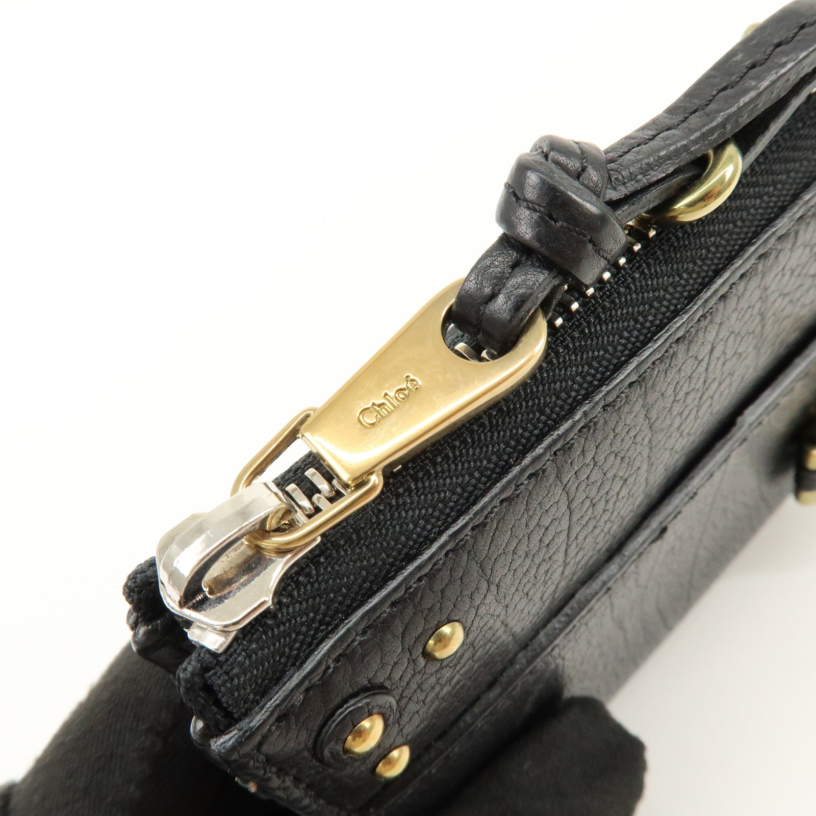 Chloe Aurora Studs Leather Zippy Long Wallet Black
