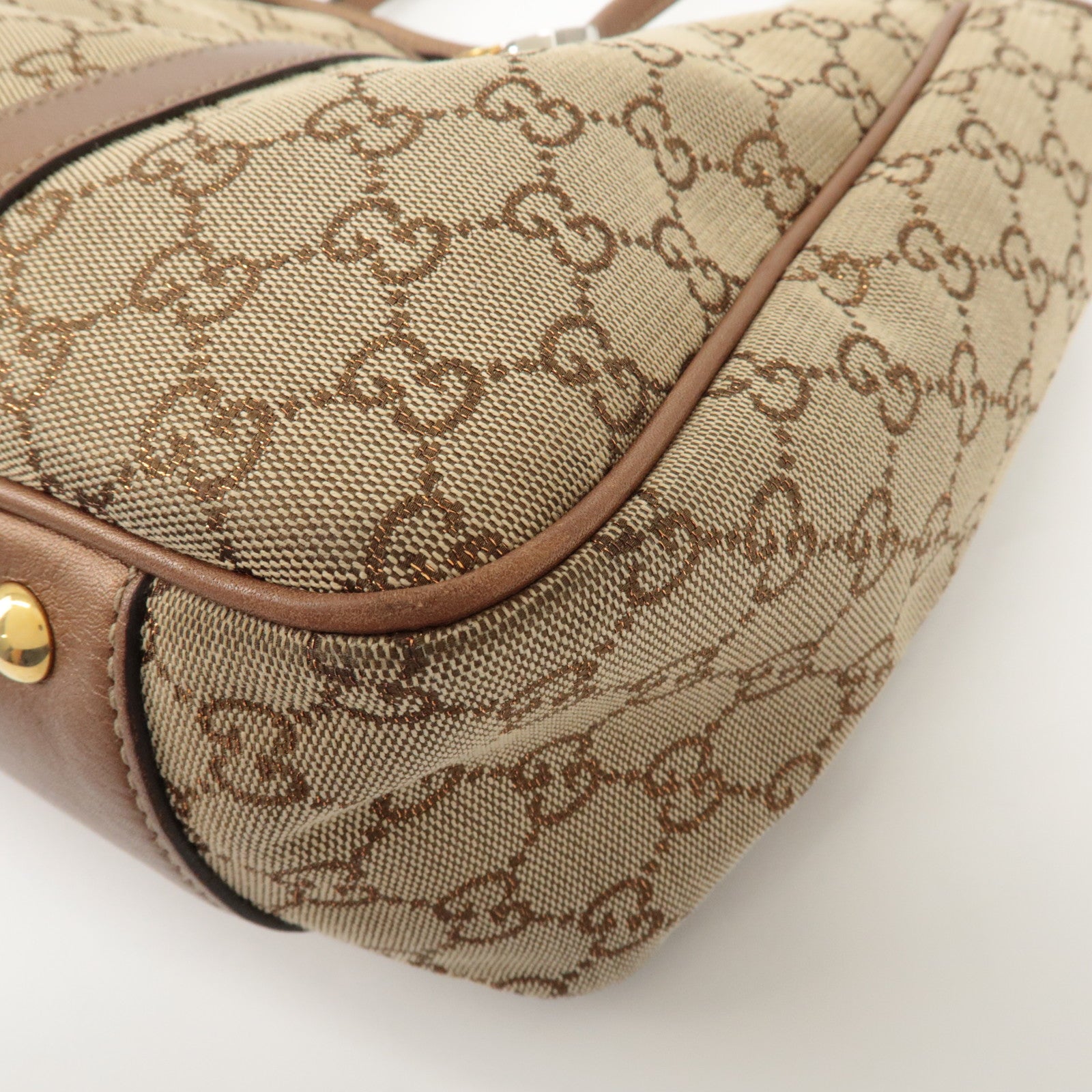 GUCCI GG Twins GG Canvas Leather Tote Bag Beige Bronze 232957 Used