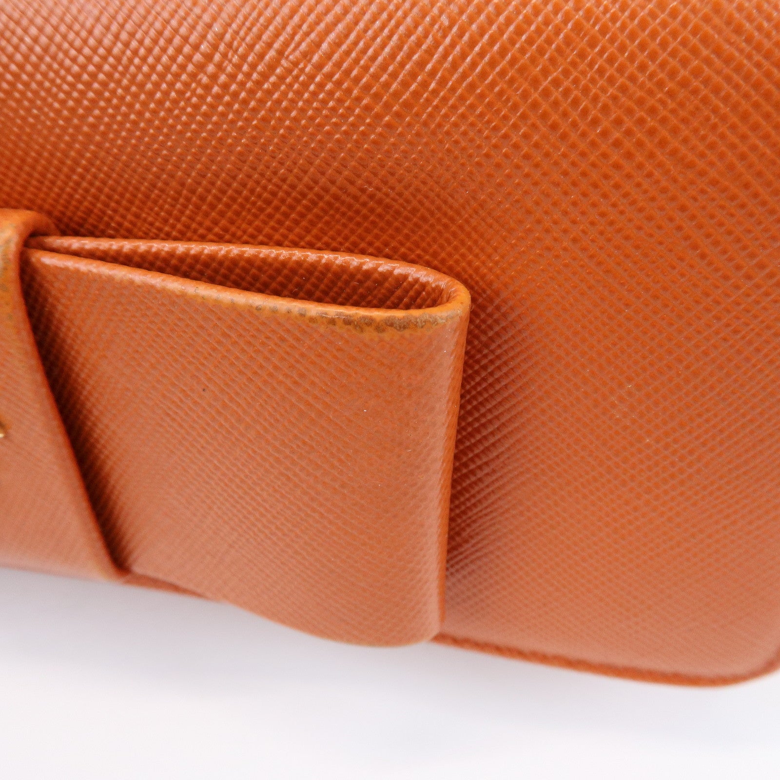 PRADA Saffiano Leather Ribbon Flap Long Wallet Orange 1M1132