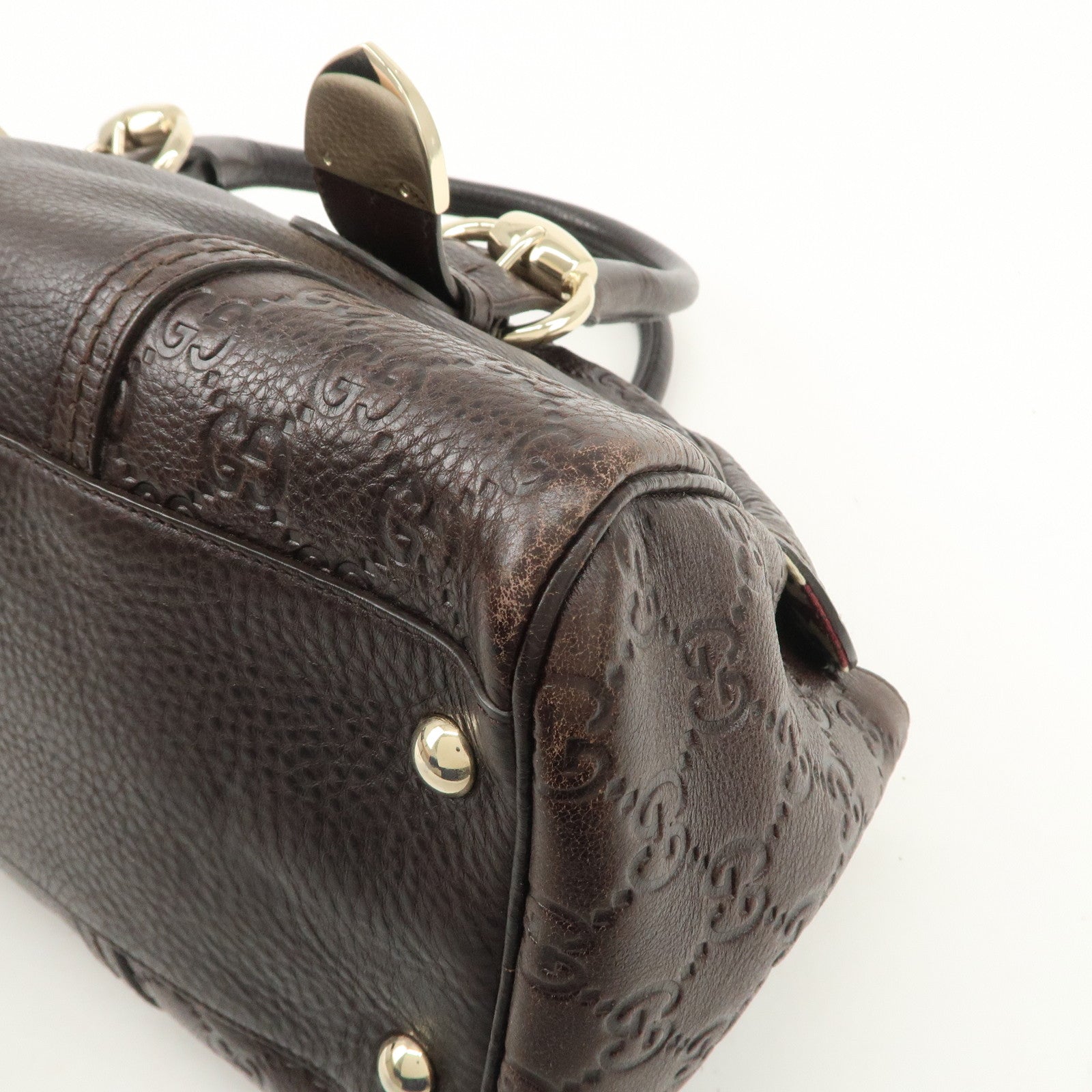 GUCCI Guccissima Leather Mini Boston Bag Hand Bag Dark Brown 181508 Used