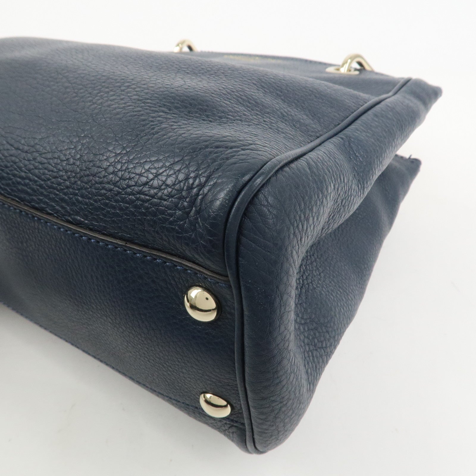 GUCCI Bamboo Shopper Small Leather 2Way Hand Bag Navy 336032