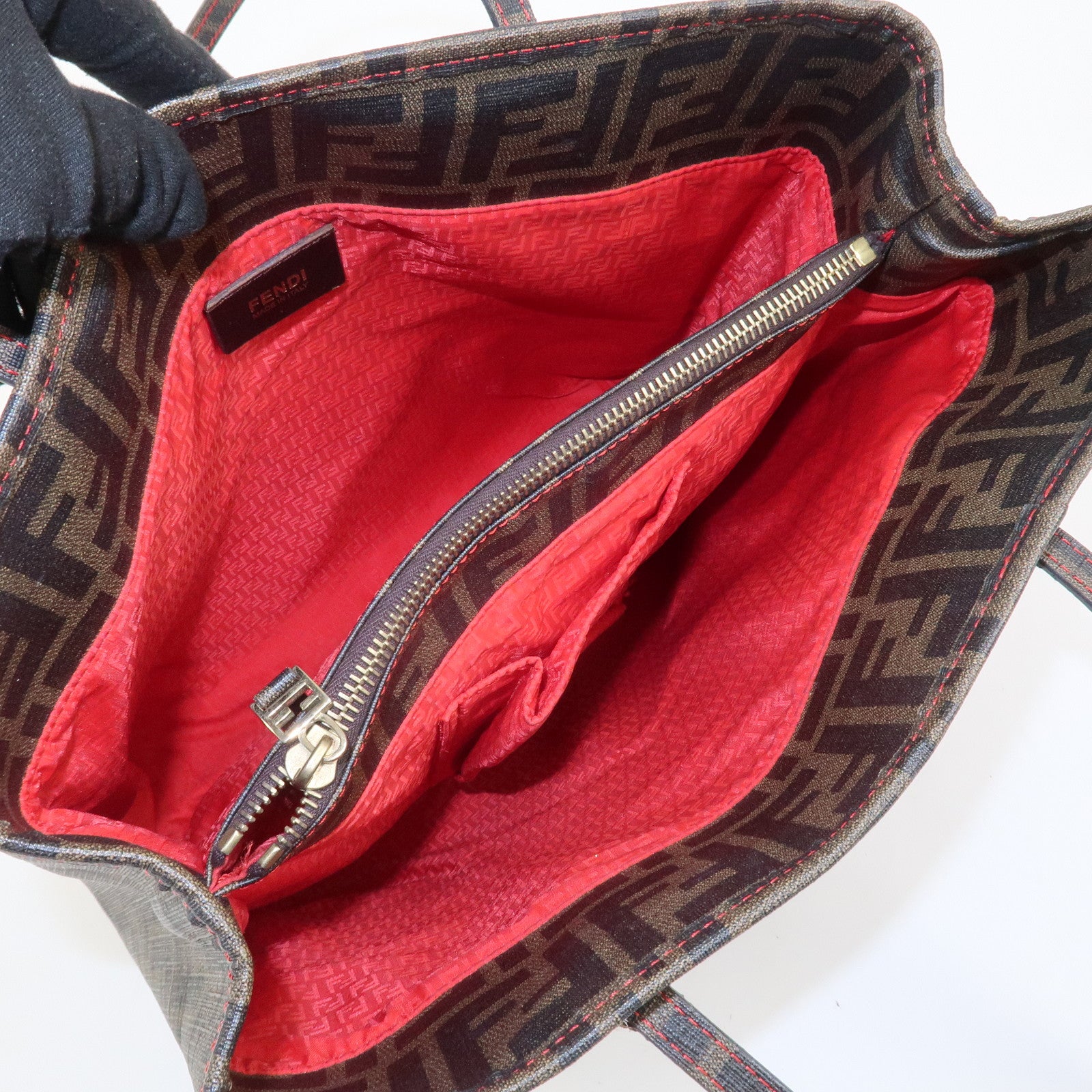 FENDI Zucca PVC Canvas Tote Bag Shoulder Bag Brown Black 8BH211