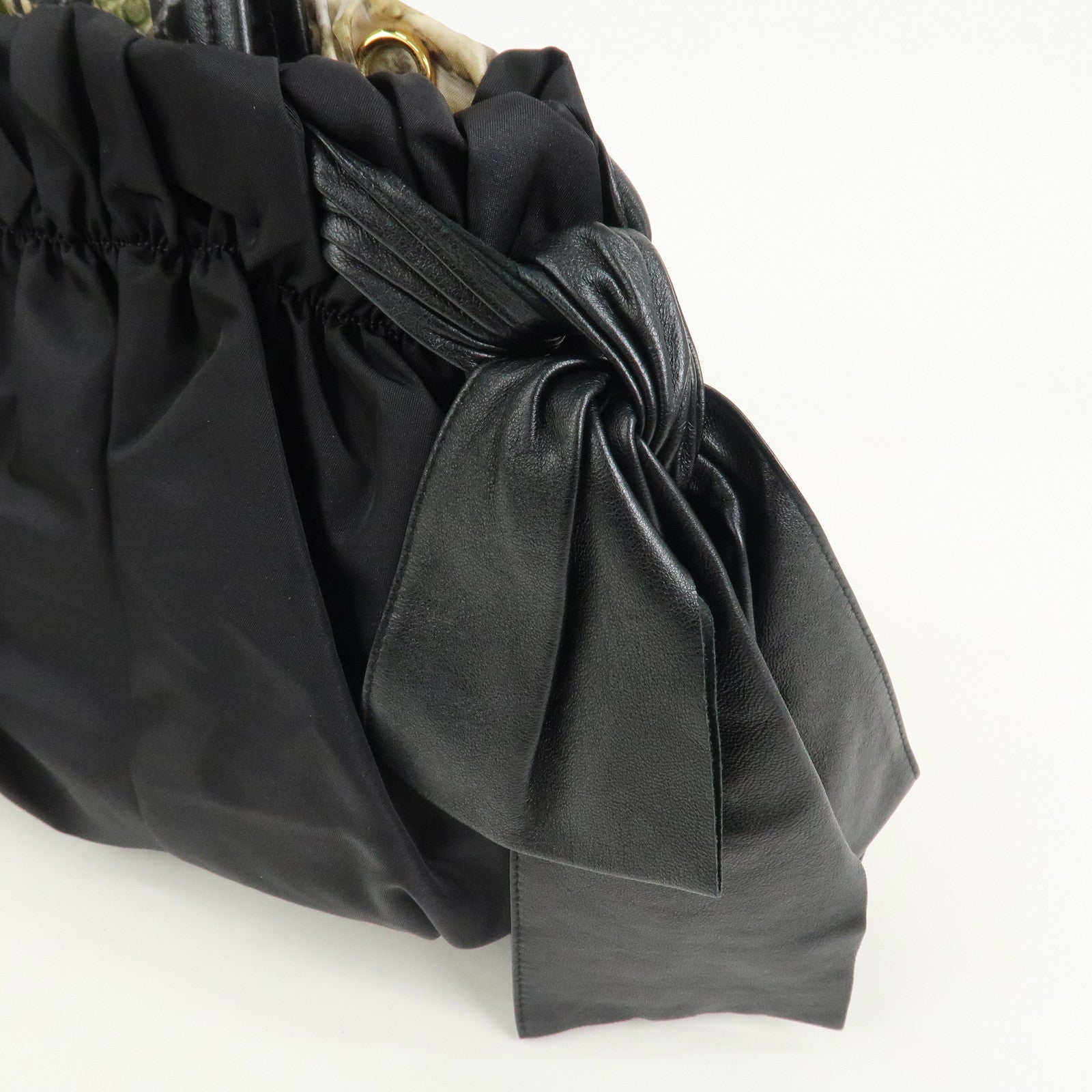 PRADA Logo Nylon Nappa Leather Shoulder Bag Black Green BR4230