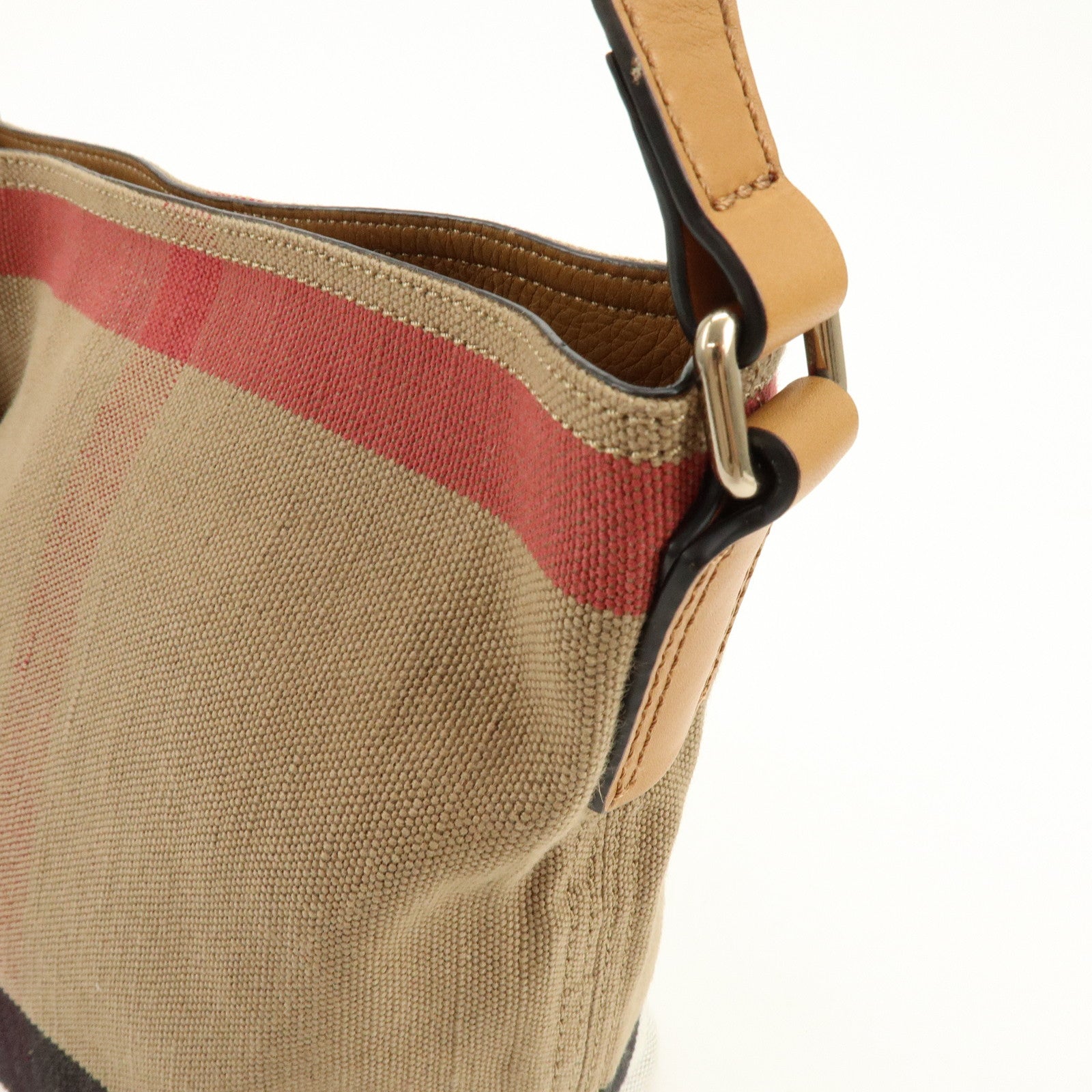 BURBERRY Nova Plaid Canvas Leather Tassel Shoulder Bag Beige Camel