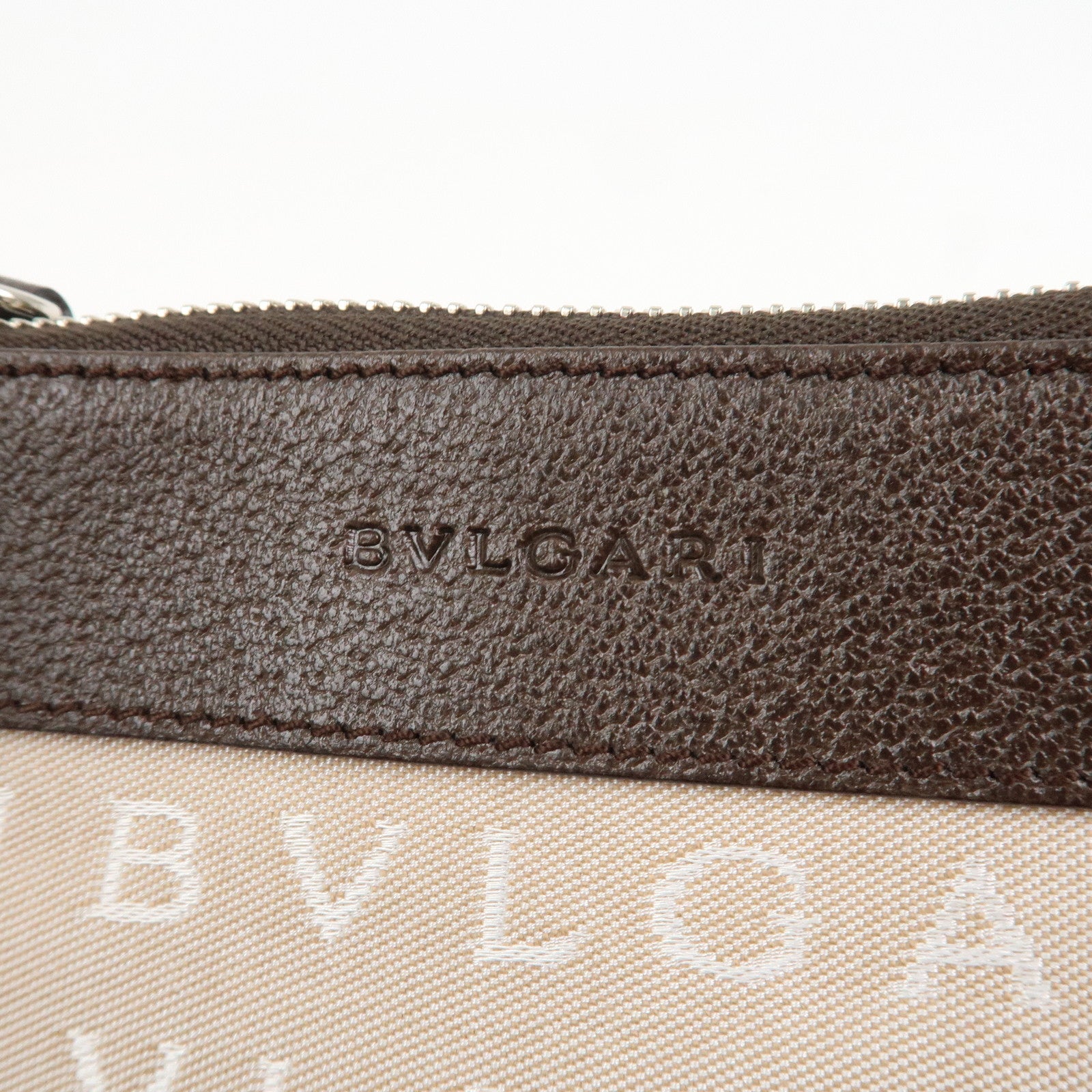 BVLGARI Logo Mania Canvas Leather Shoulder Bag Beige Brown 22588