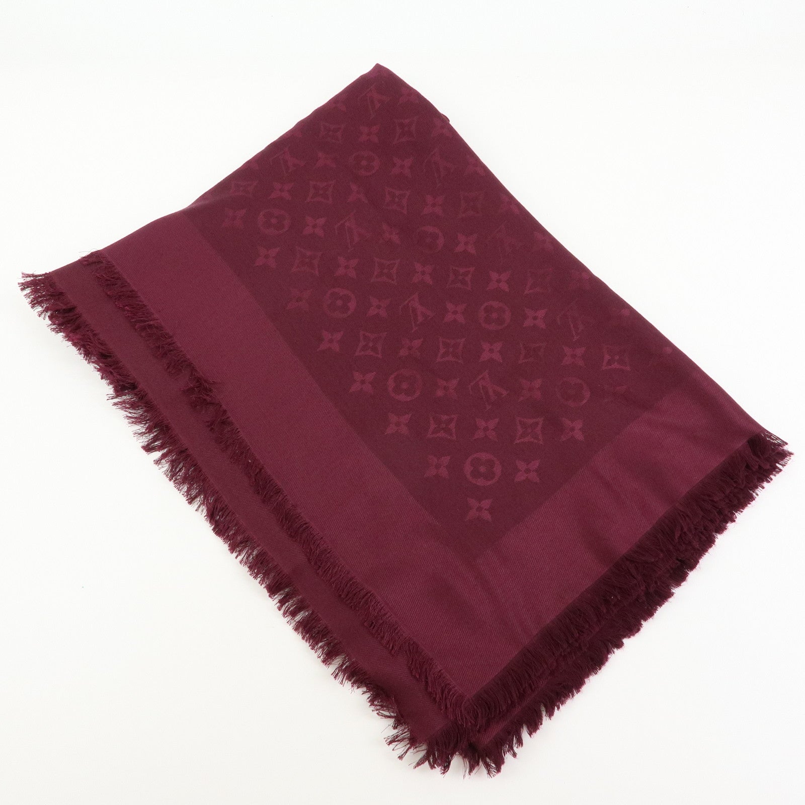 Louis Vuitton Monogram Shawl Silk Wool Large Scarf Burgundy M71359