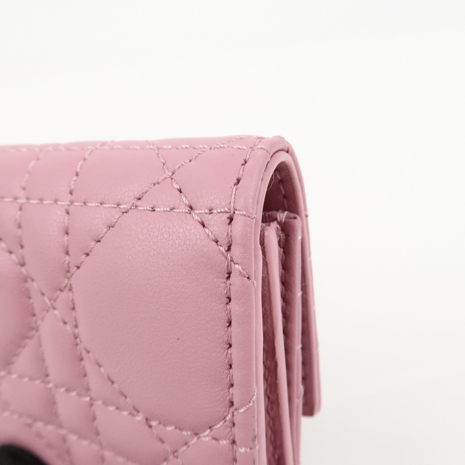 Christian Dior Cannage Logo Leather Bi-fold Compact Wallet Pink