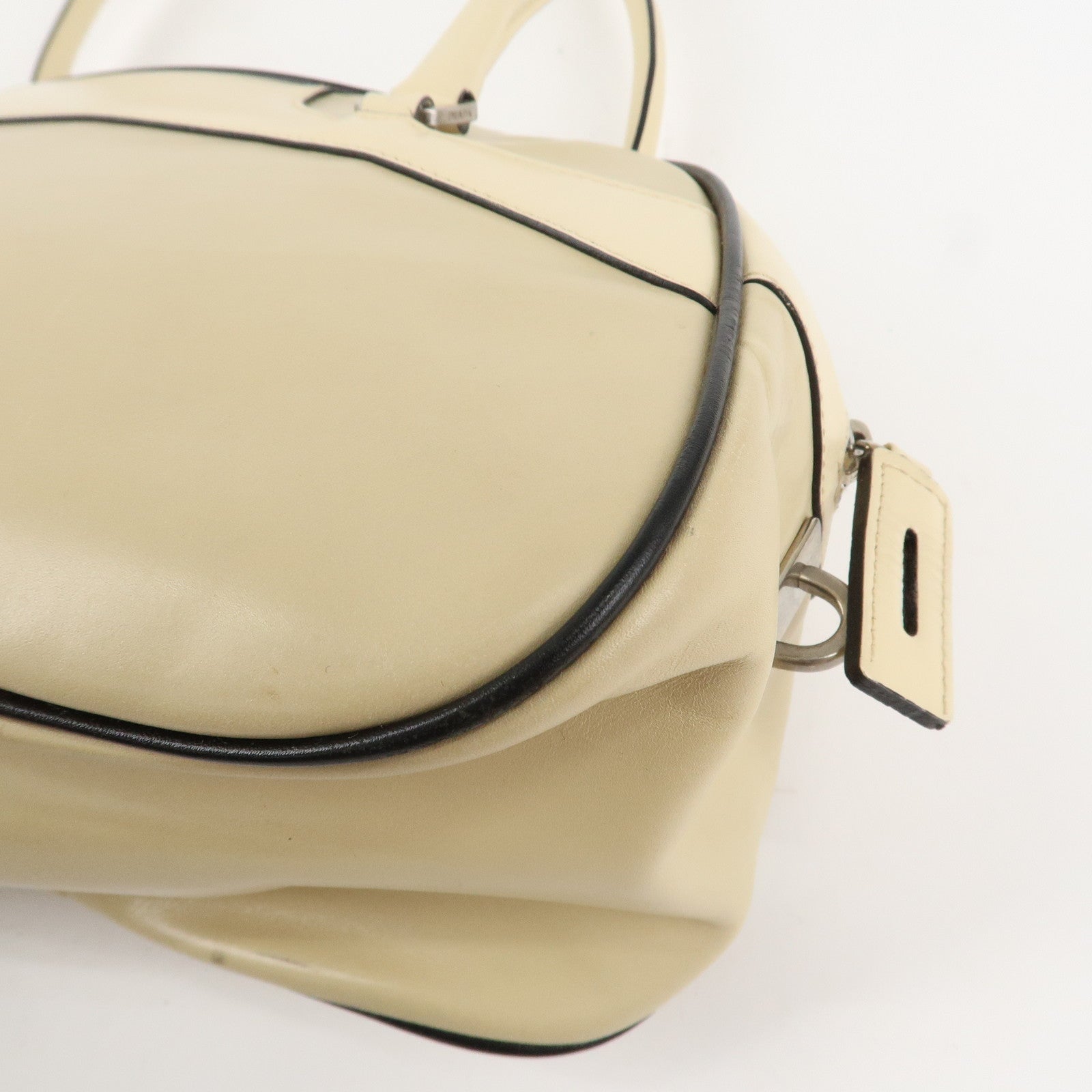 PRADA Leather Bowling Bag Boston Bag Ivory Silver Hardware BL0049 Used