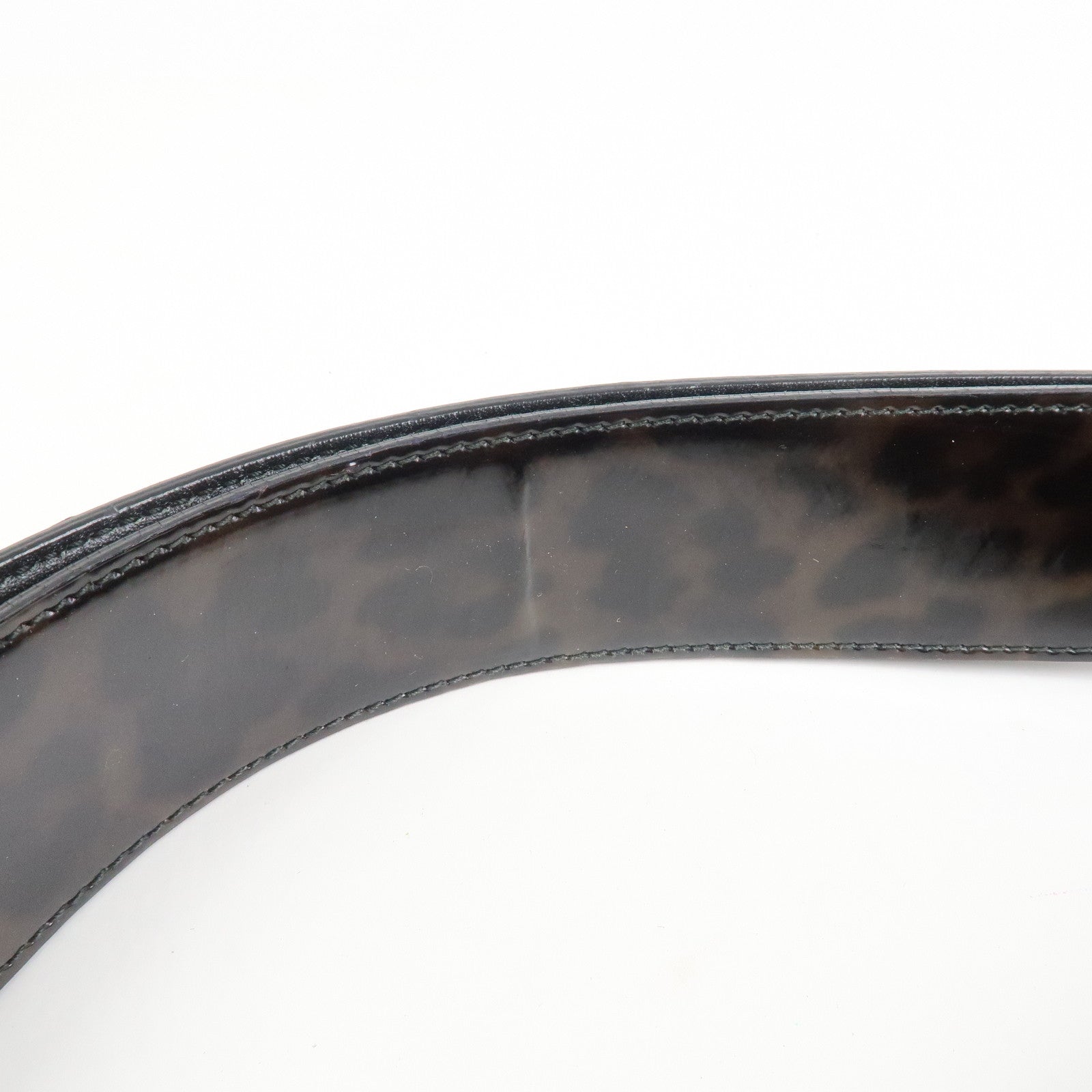 Ferragamo Nylon Patent Leather Shoulder Bag Hand Bag Leopard Black