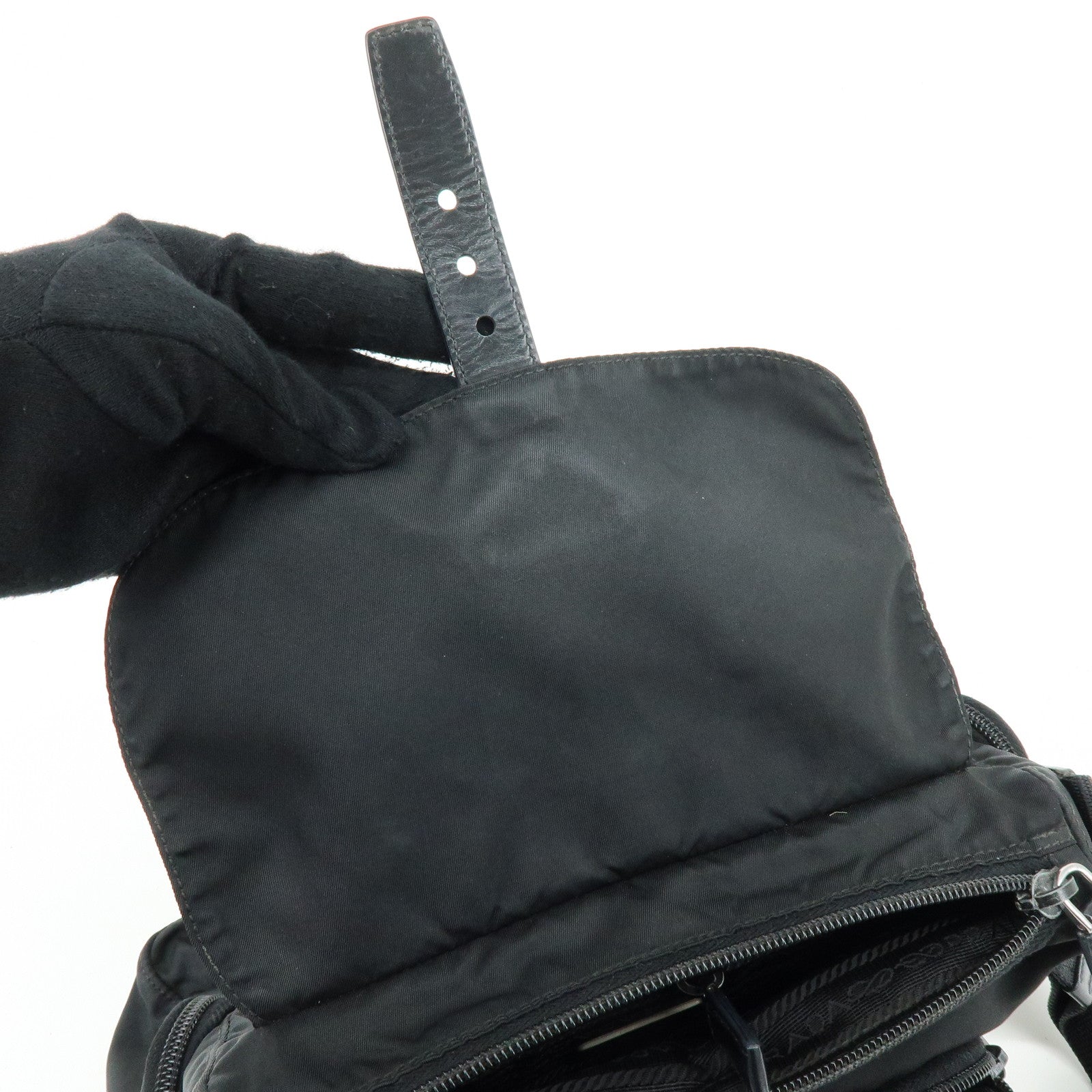 PRADA Triangle Logo Nylon Leather Shoulder Bag Crossbody Bag Black