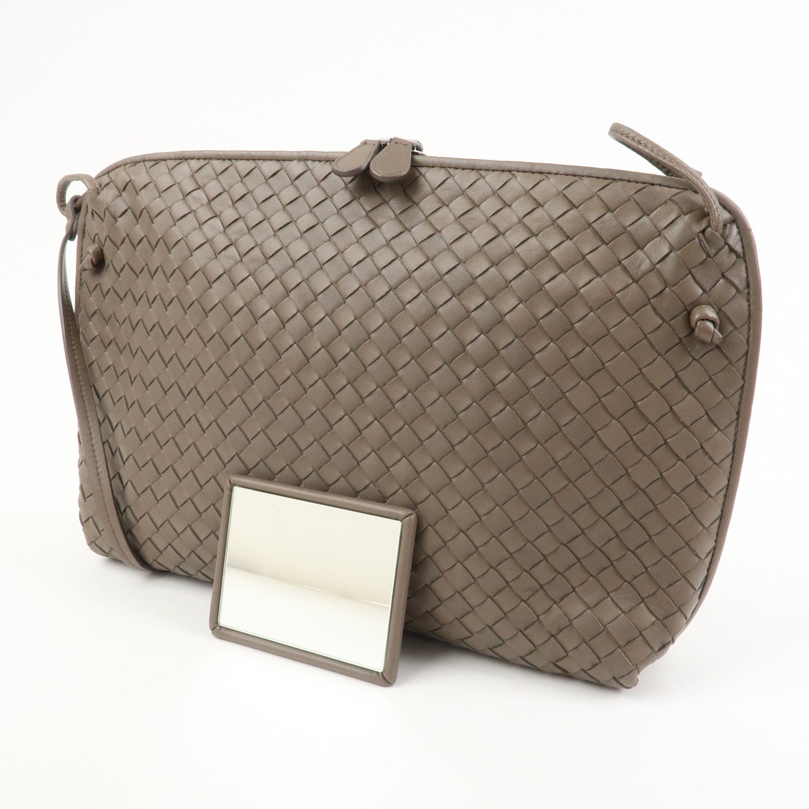 BOTTEGA VENETA Intrecciato Leather Shoulder Crossbody Bag Greige