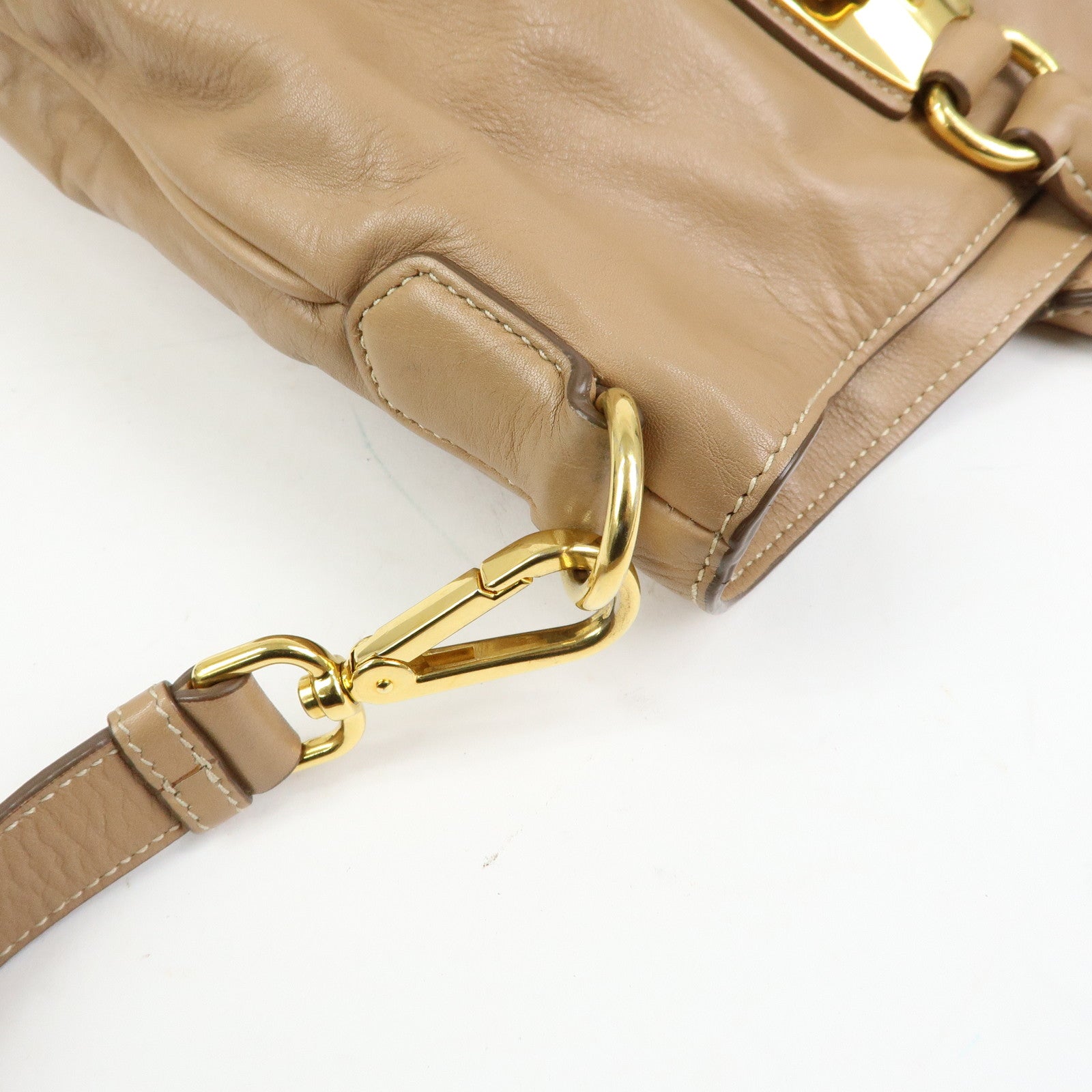 PRADA Soft Calf Leather 2Way Hand Shoulder Bag Light Brown BN1902