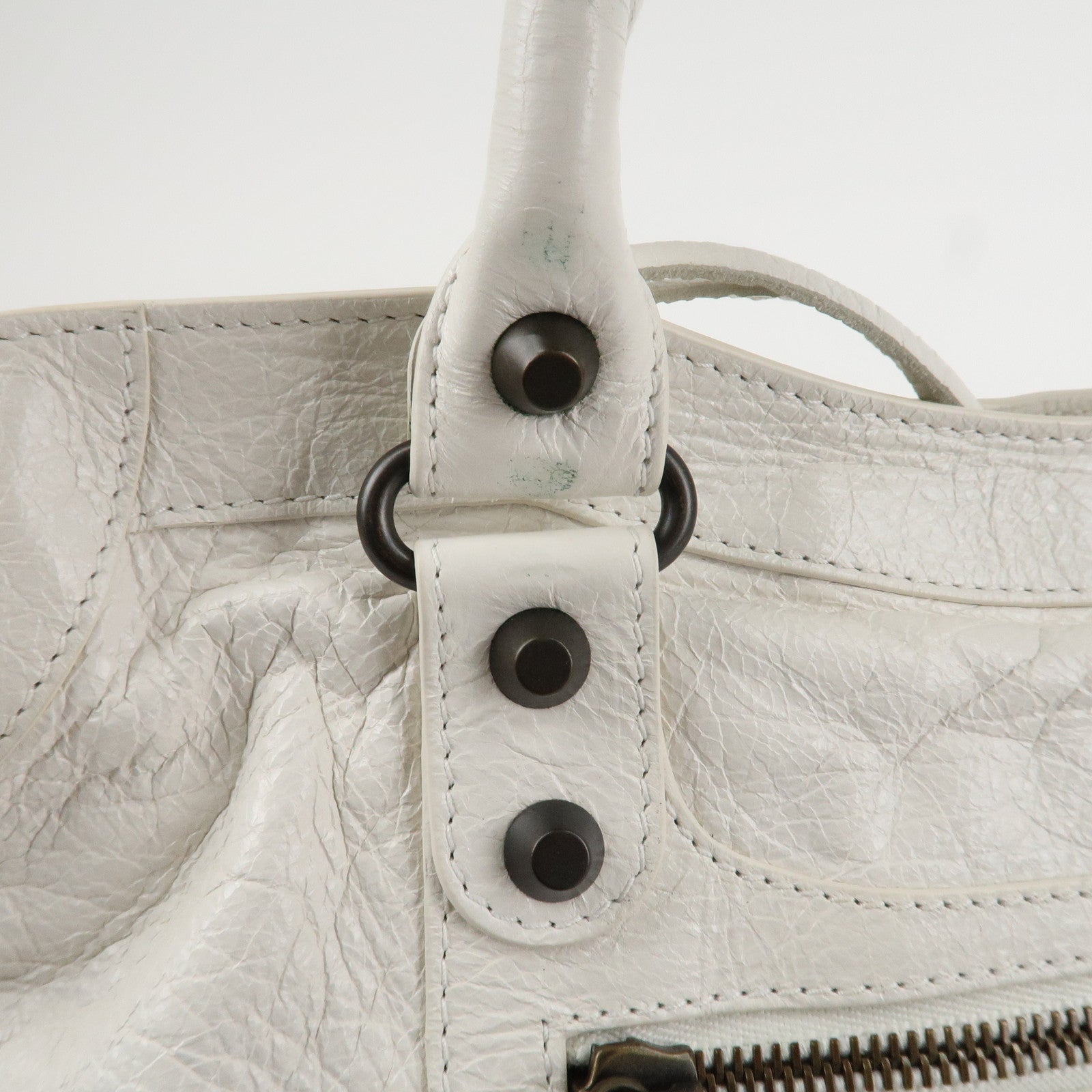 BALENCIAGA The City Leather 2Way Hand Bag White 115748 Used
