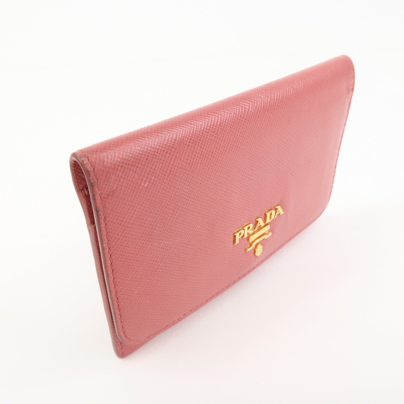PRADA Logo Saffiano Leather Card Case Card Holder Pink 1M1362