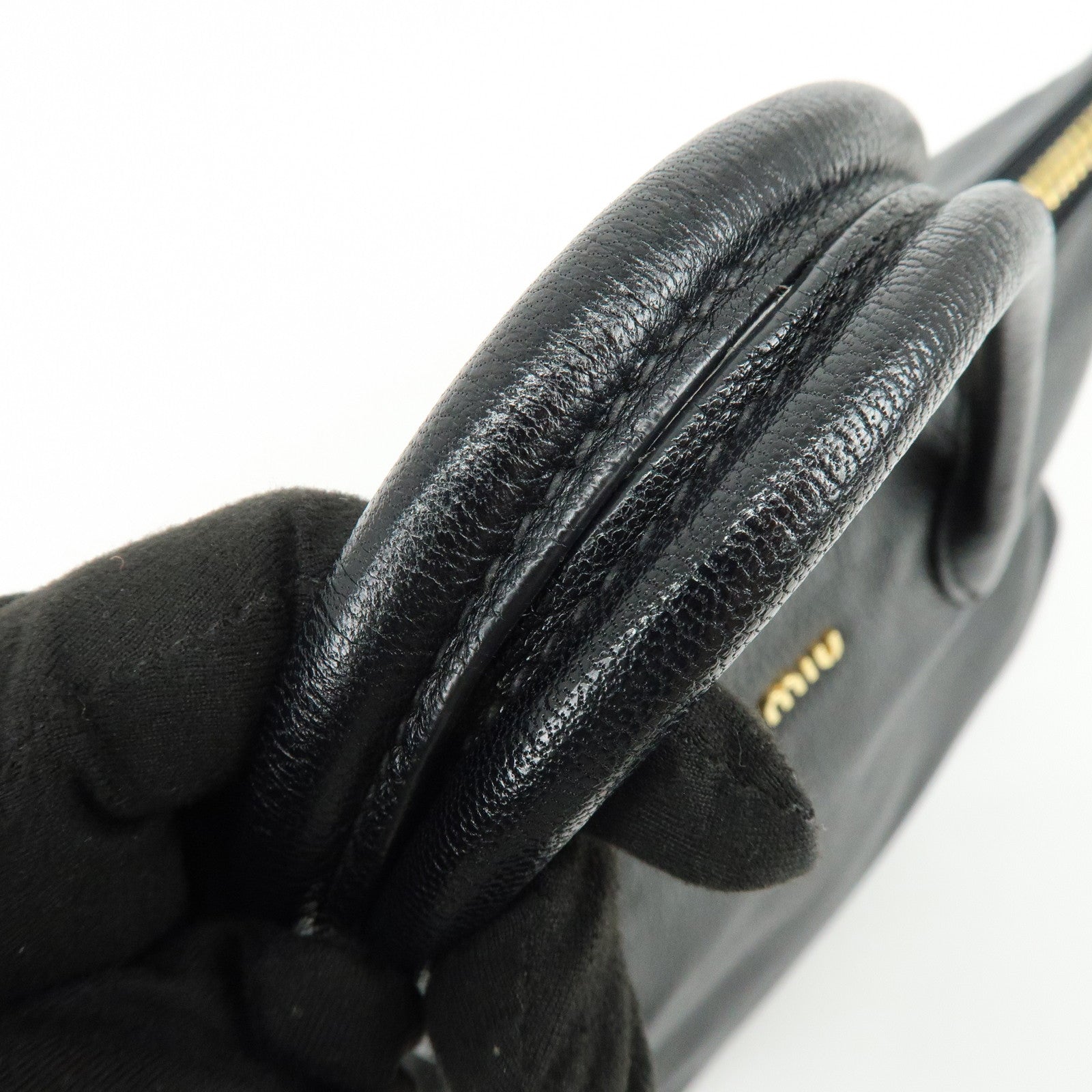 MIU MIU Leather 2Way Bag Hand Bag Shoulder Crossbody Bag Black