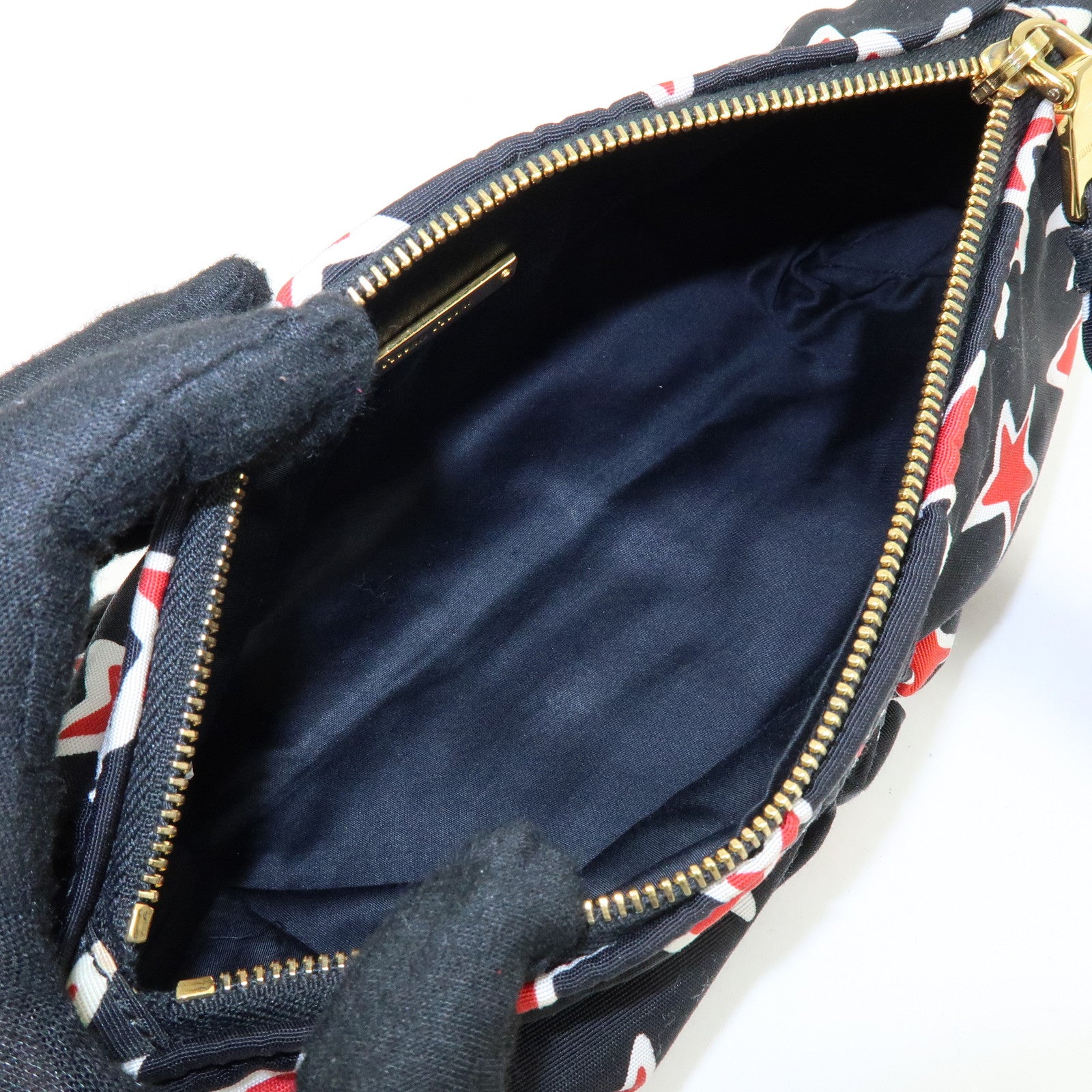 MIU MIU Nylon Clutch Bag Pouch Black Red Star Motif 5NE455