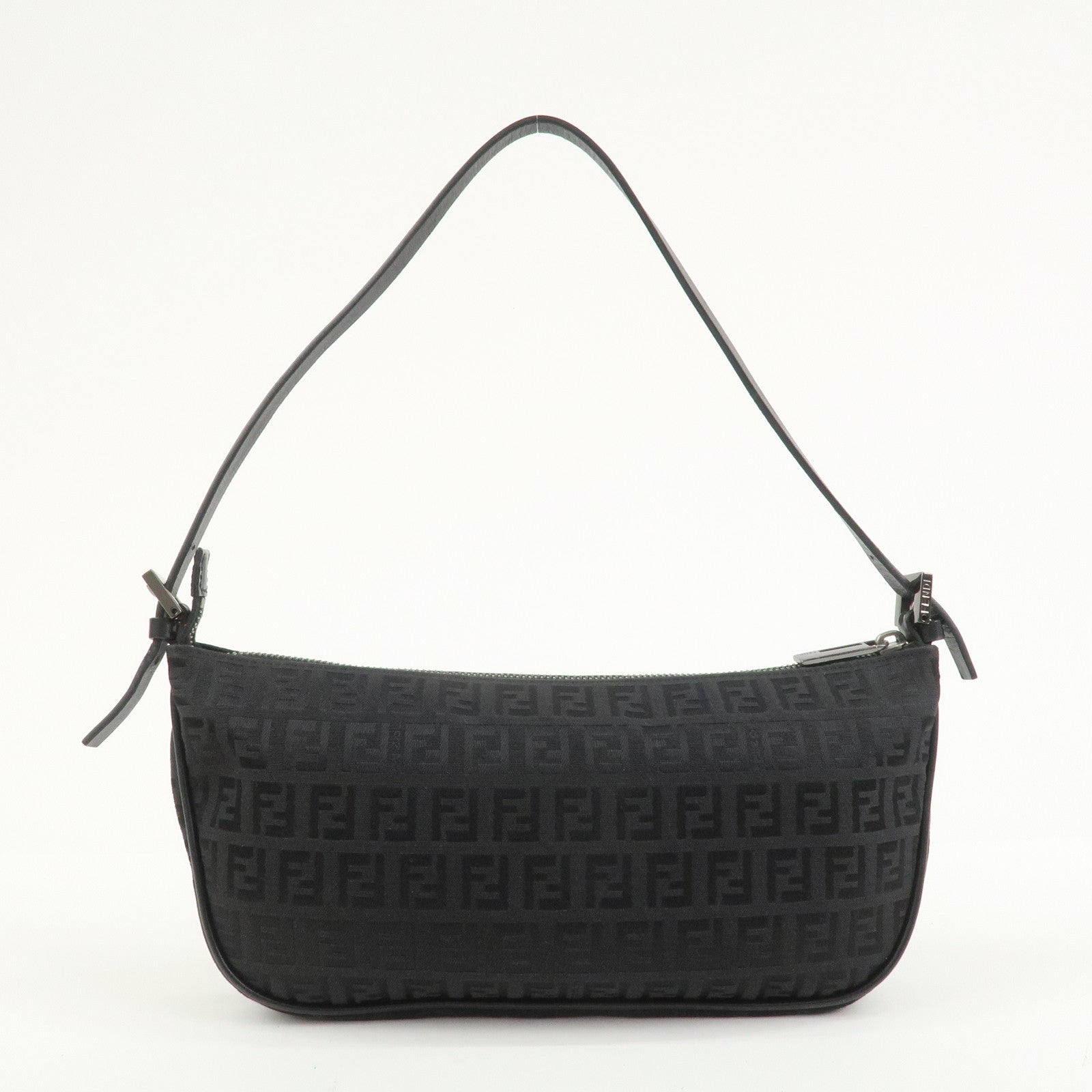 FENDI Zucchino Canvas Leather Shoulder Bag Hand Bag Black