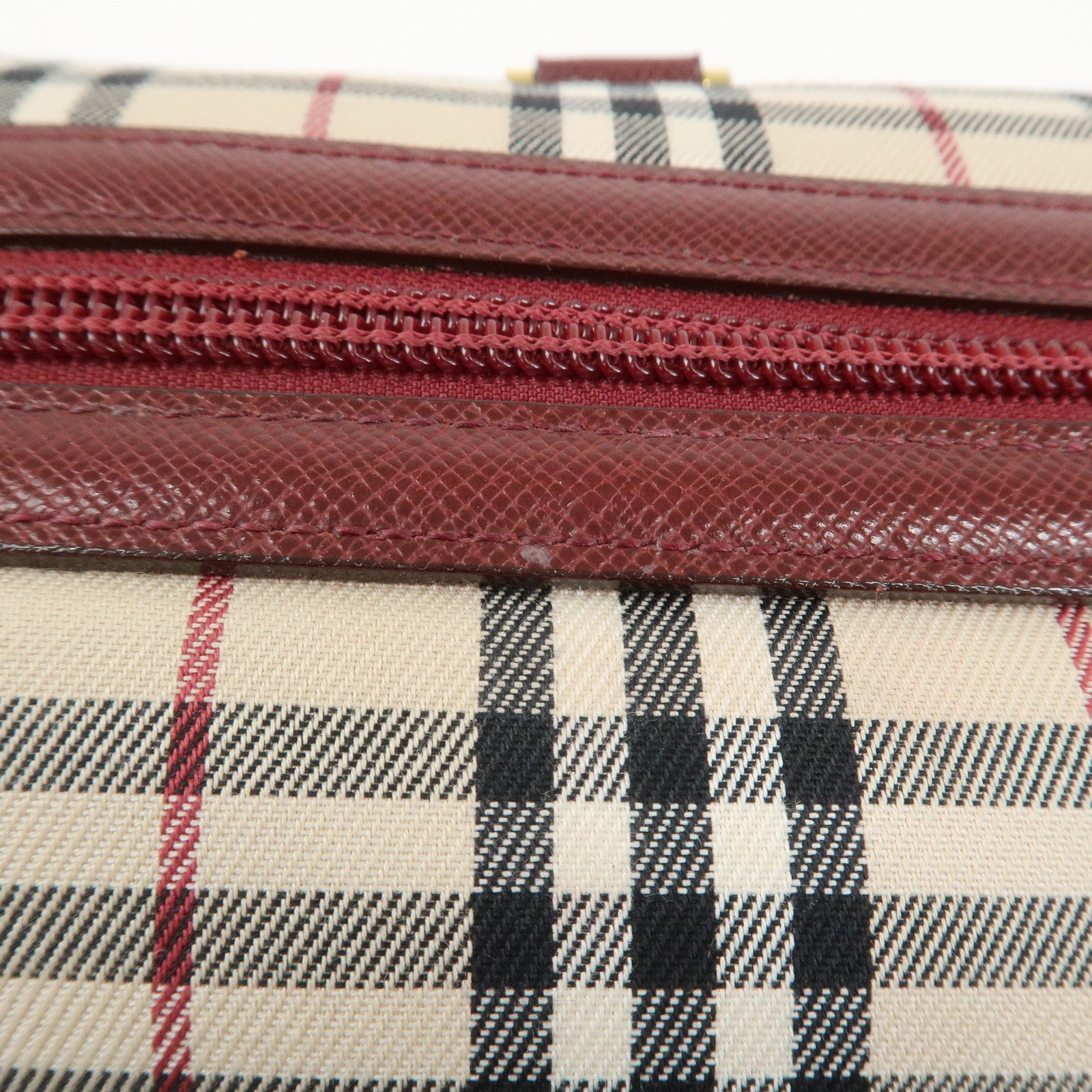 BURBERRY Nova Plaid Canvas Leather Shoulder Hand Bag Beige Bordeaux