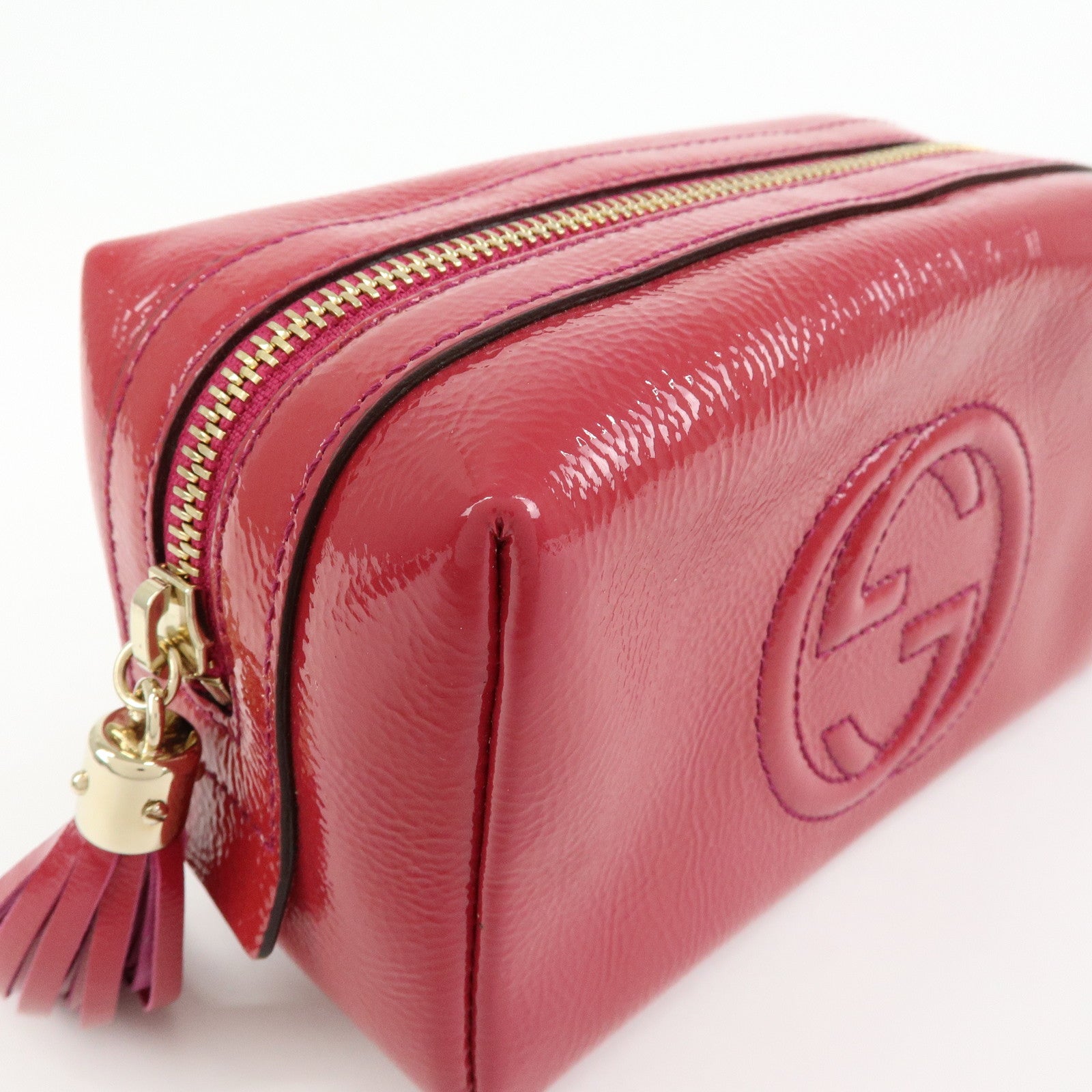 GUCCI Soho Interlocking G Nylon Patent Leather Cosmetic Pouch Pink