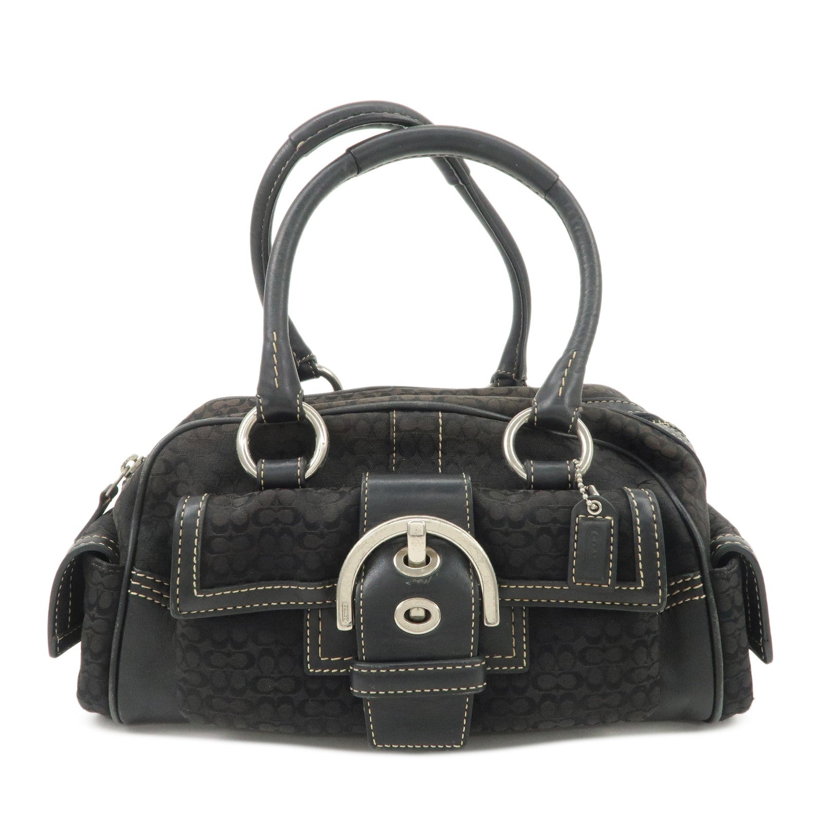 COACH Leather Canvas Logo Hand Bag Brown Silver HDW Used