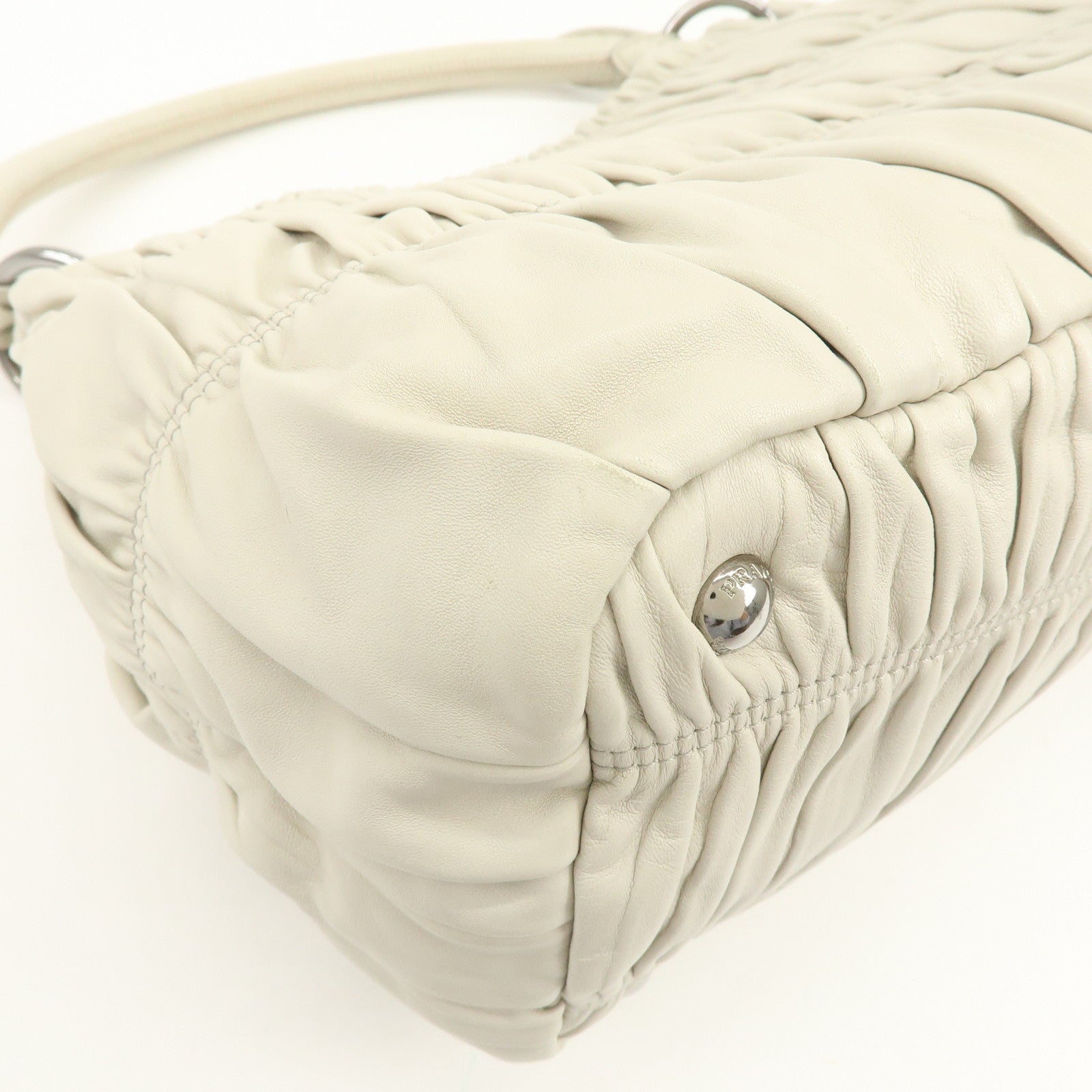 PRADA Gathered Leather Shoulder Bag Hand Bag Light Beige