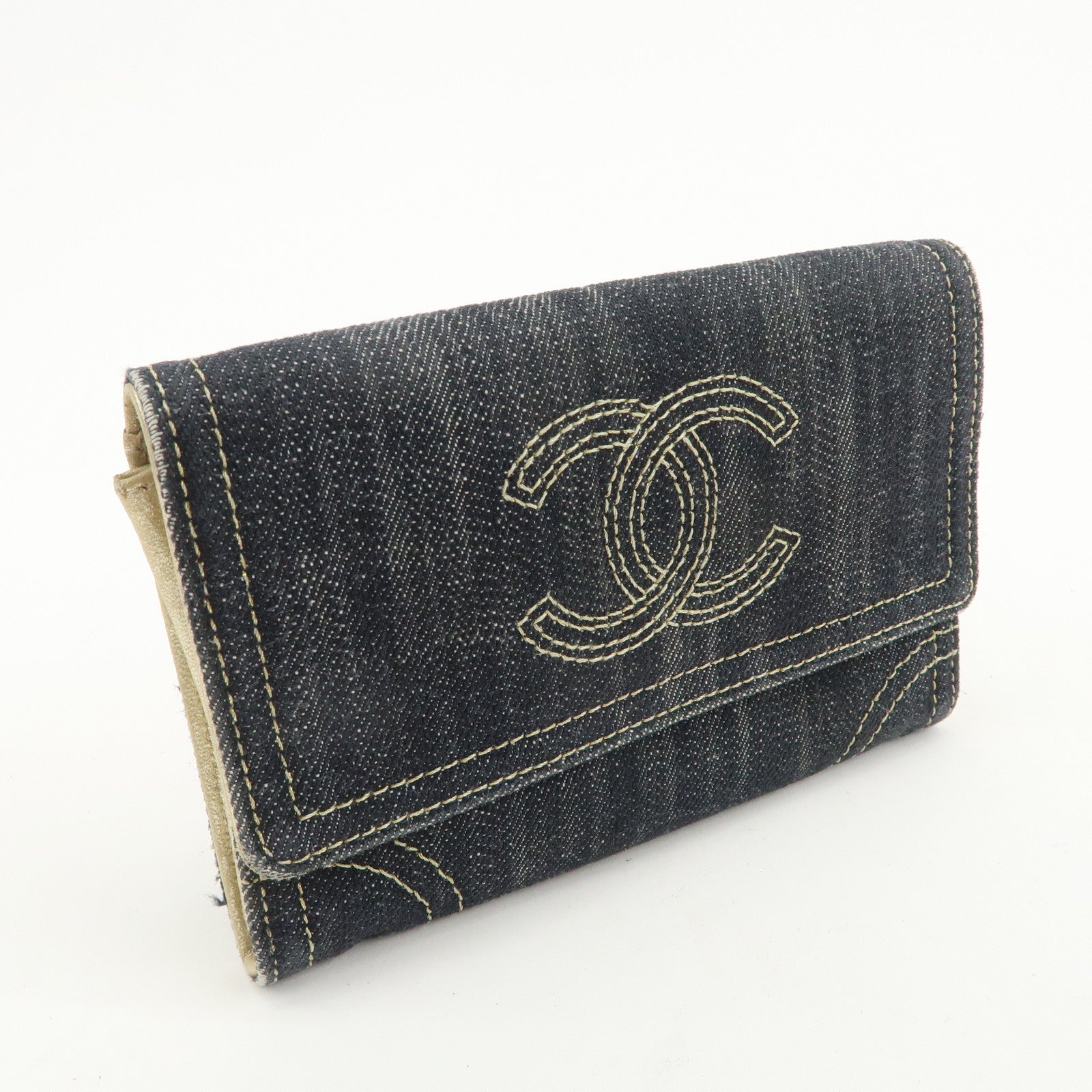 CHANEL COCO Mark Denim Bi-fold Compact Wallet Blue A31991