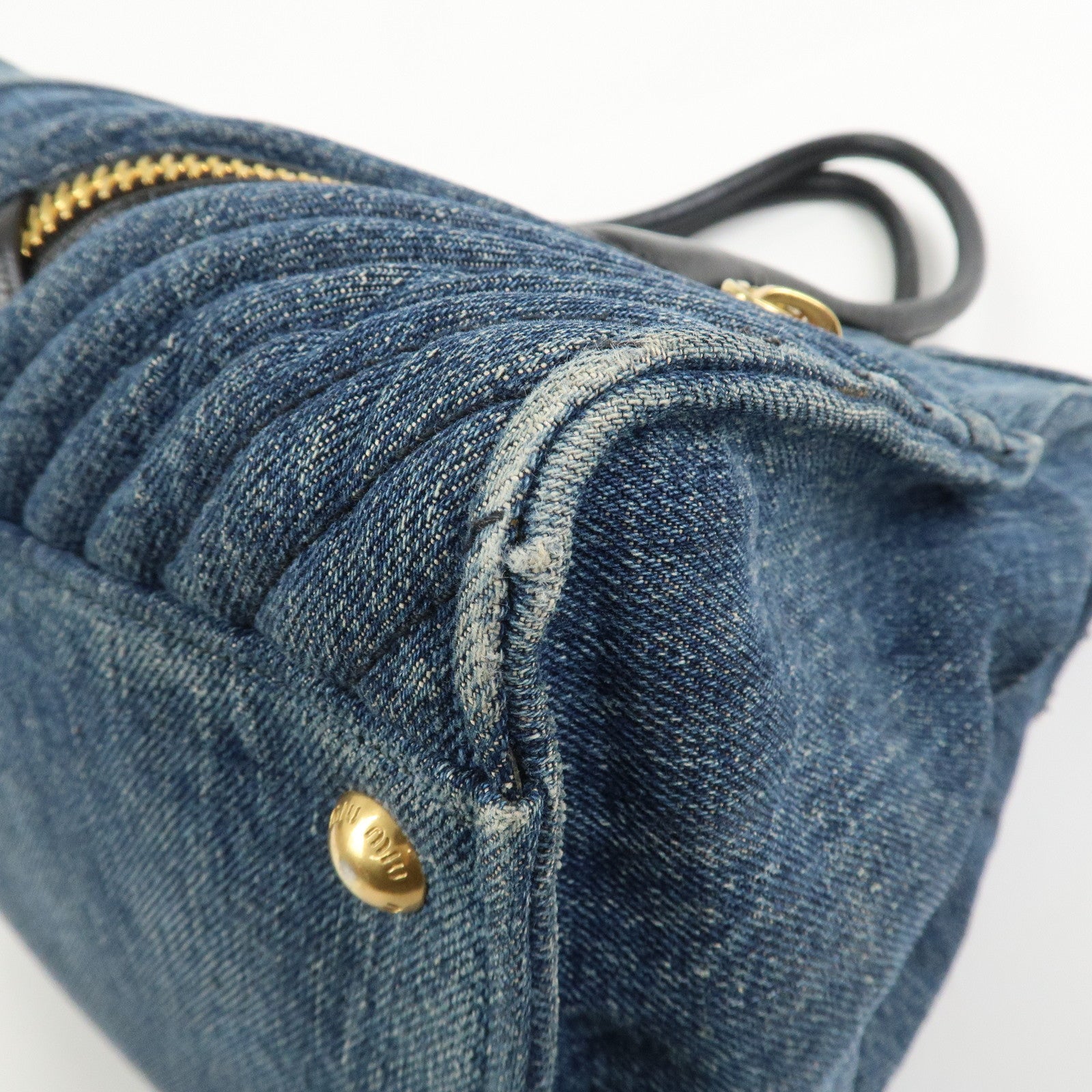 MIU MIU Biker Denim 2Way Hand Bag Shoulder Bag Blue RN1031