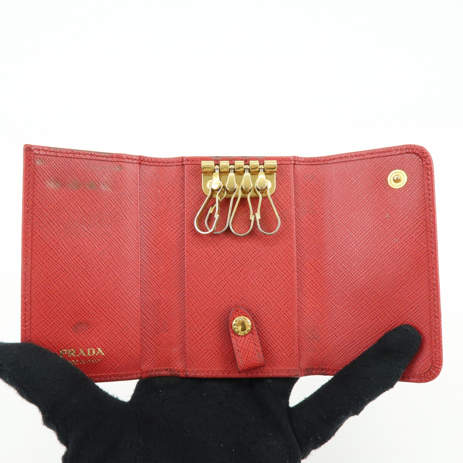 PRADA Set of 2 Saffiano Leather Key Case Red 1PG004/1PG222
