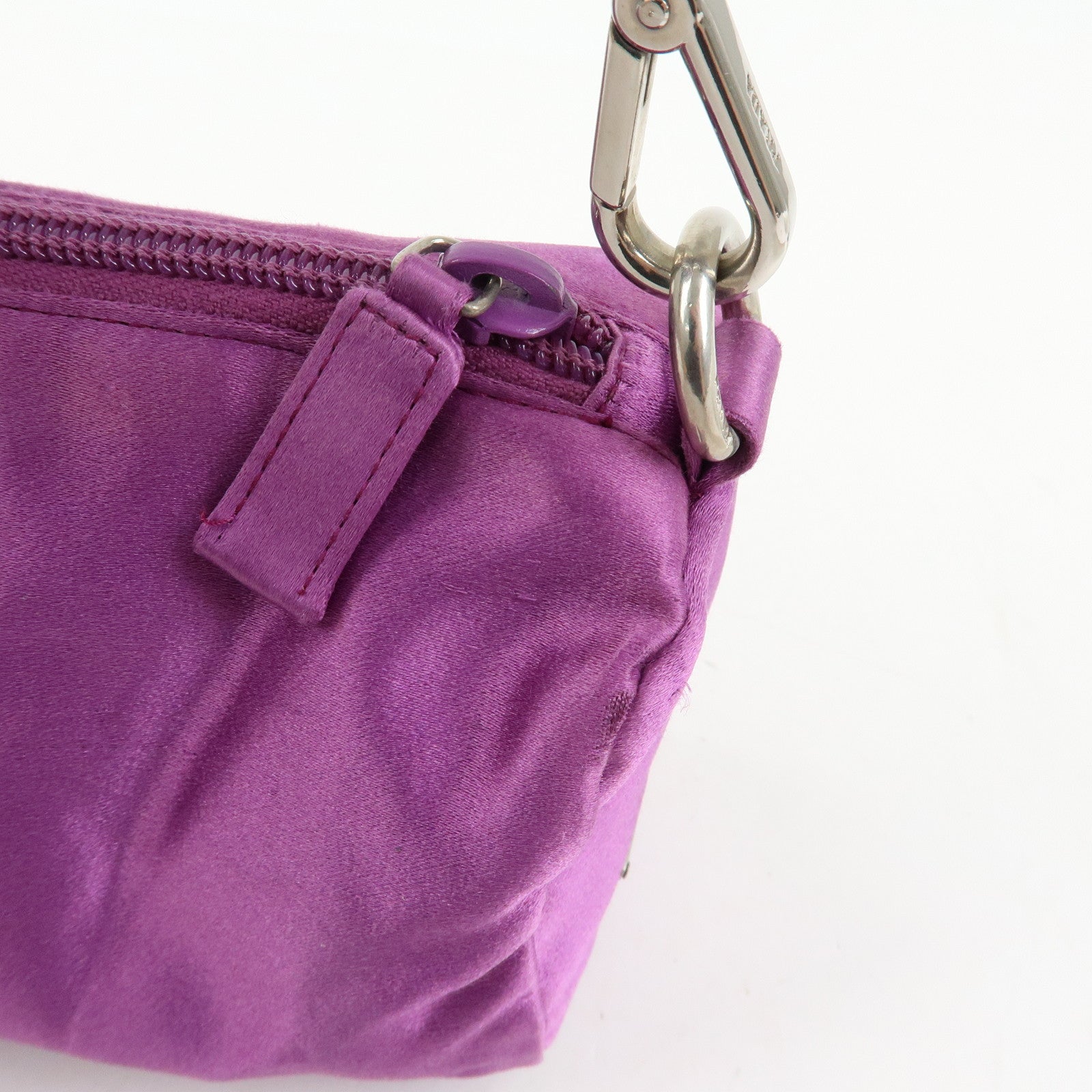 PRADA Triangle Logo Satin Mini Hand Bag Pochette Pouch Purple
