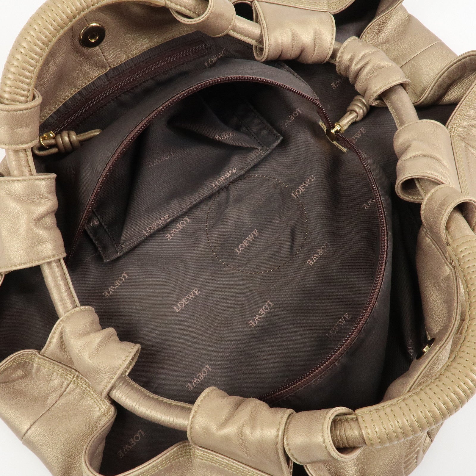 LOEWE Anagram Nappa Aire Leather Hand Bag Tote Bag Gold Used