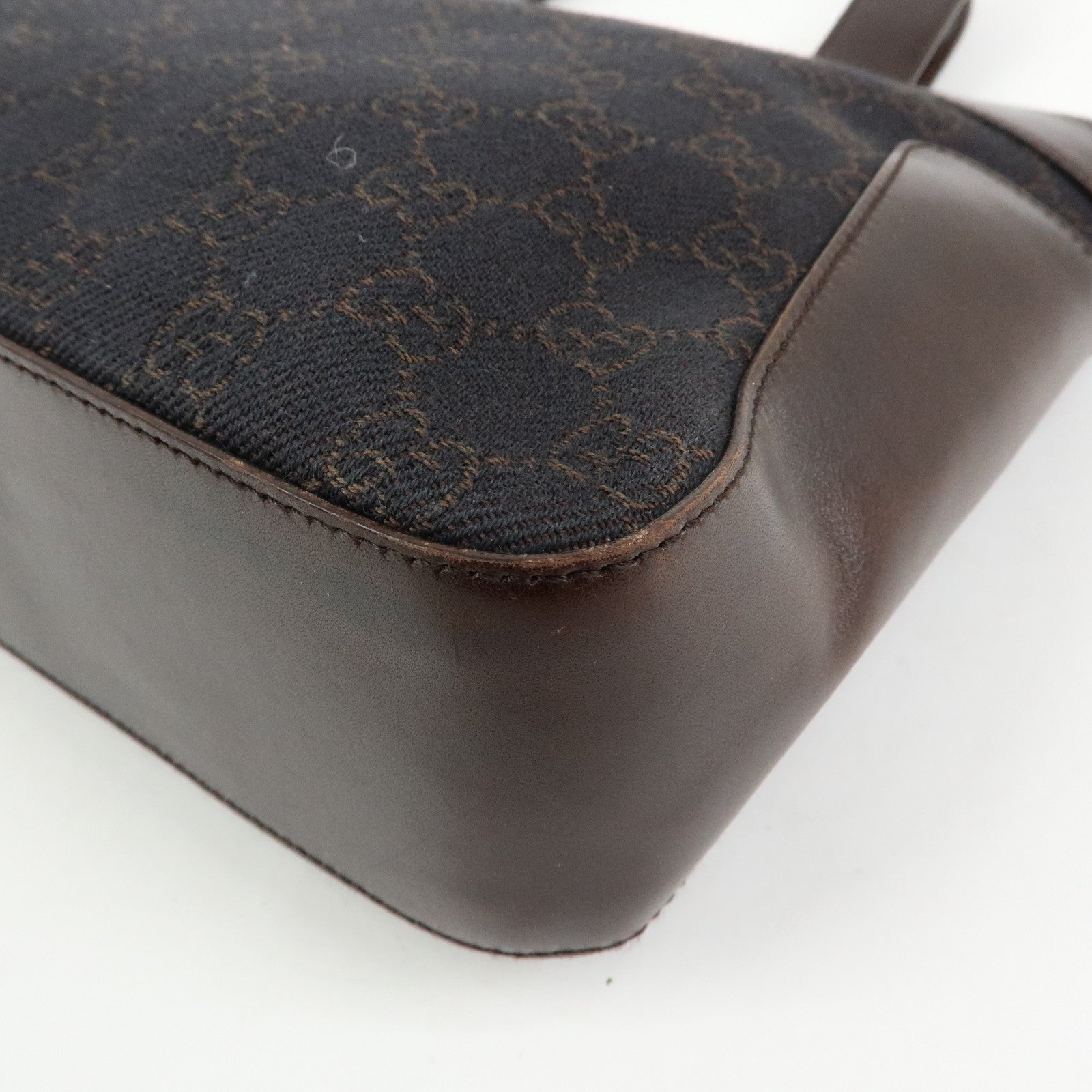 GUCCI GG Canvas Leather Hand Bag Tote Bag Dark Brown 73983