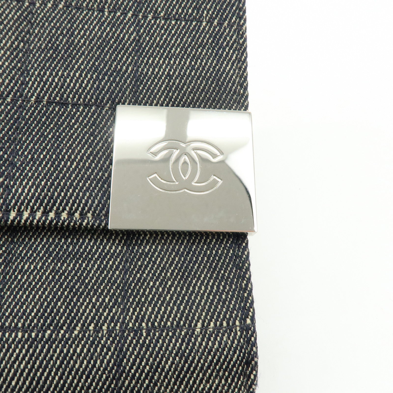 CHANEL Chocolate Bar COCO Mark Denim Clutch Bag Black