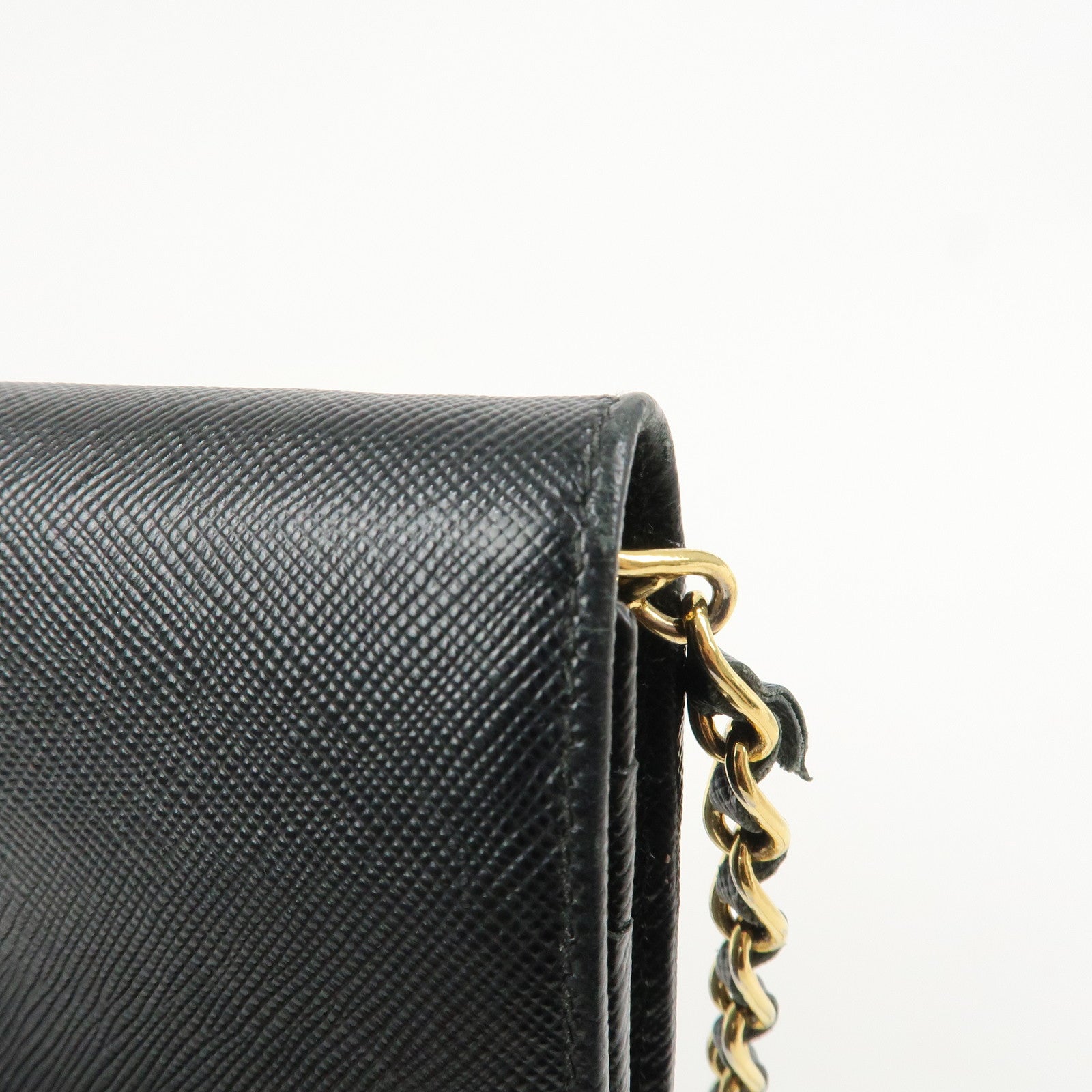 PRADA Logo Leather Chain Wallet WOC Shoulder Wallet Black 1MT290