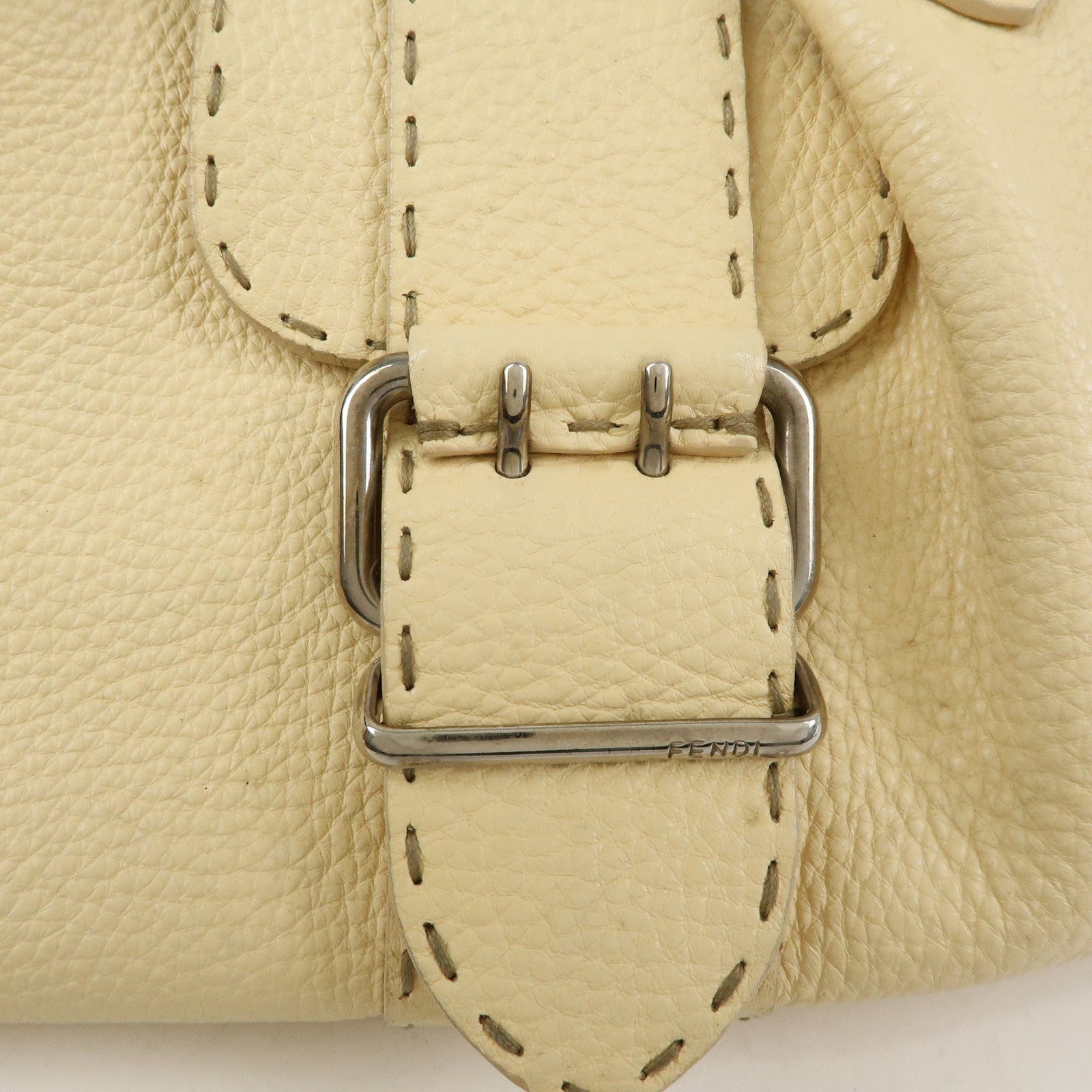 FENDI Selleria Leather Hand Bag Shoulder Bag Cream 8BR457