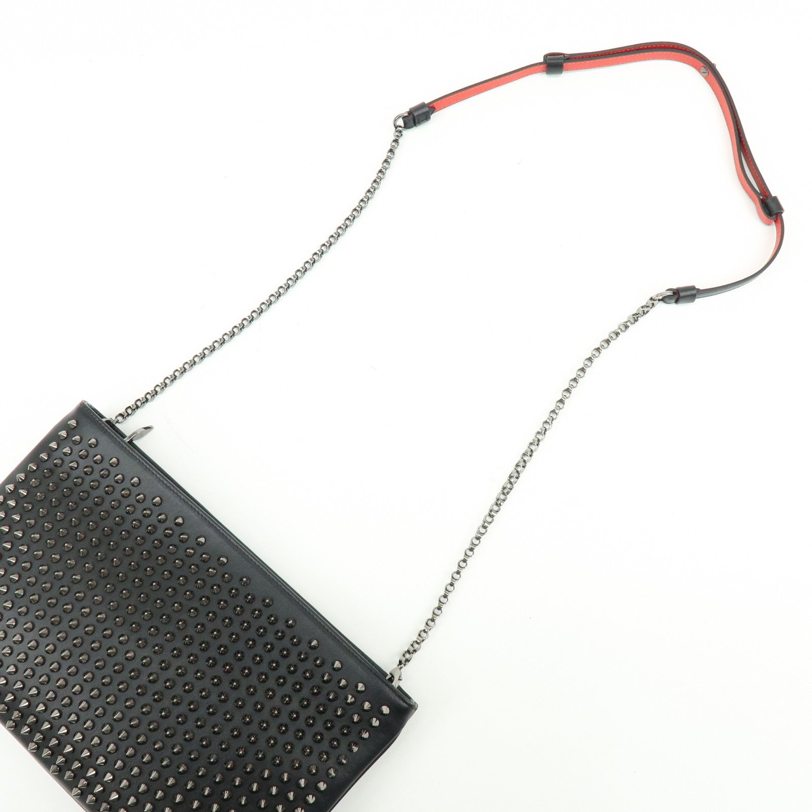 Christian Louboutin Leather 2Way Bag Chain Shoulder Bag Black Red