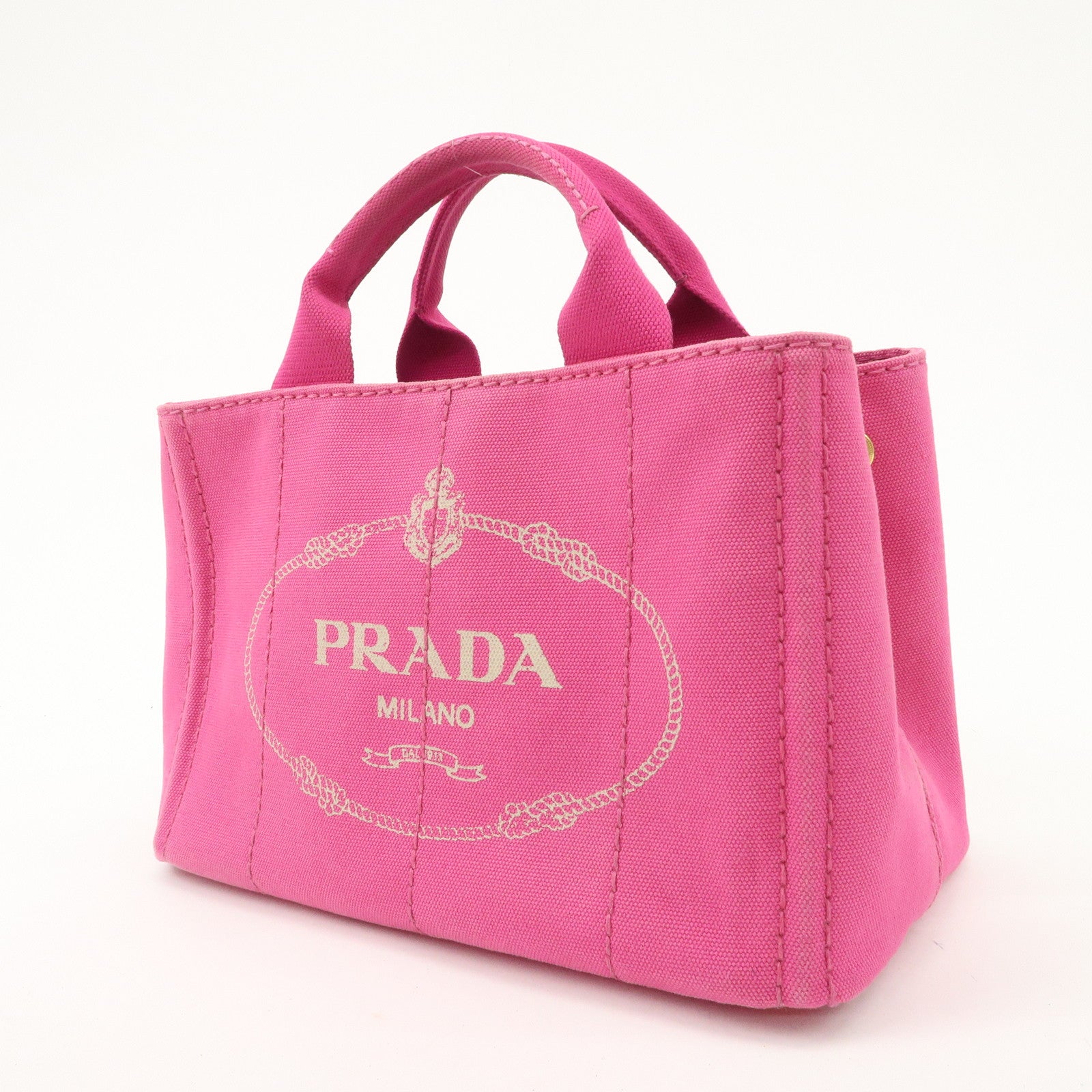 PRADA Logo Canapa Mini Canvas Tote Bag Hand Bag Pink BN2439 Used