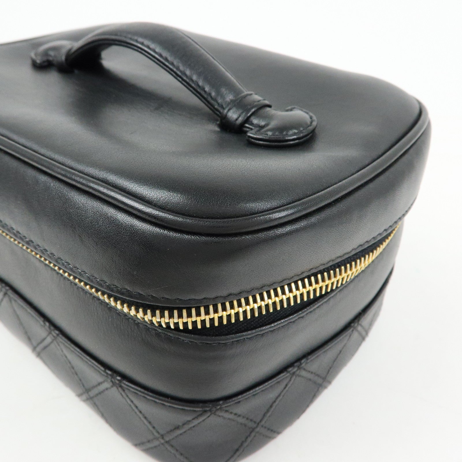 CHANEL Bicolore COCO Mark Lamb Skin Cosmetic Case Black A01618