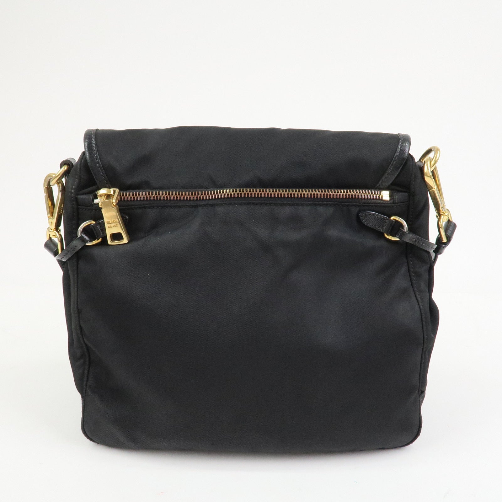 PRADA Logo Nylon Saffiano Leather Shoulder Bag Crossbody Bag Black