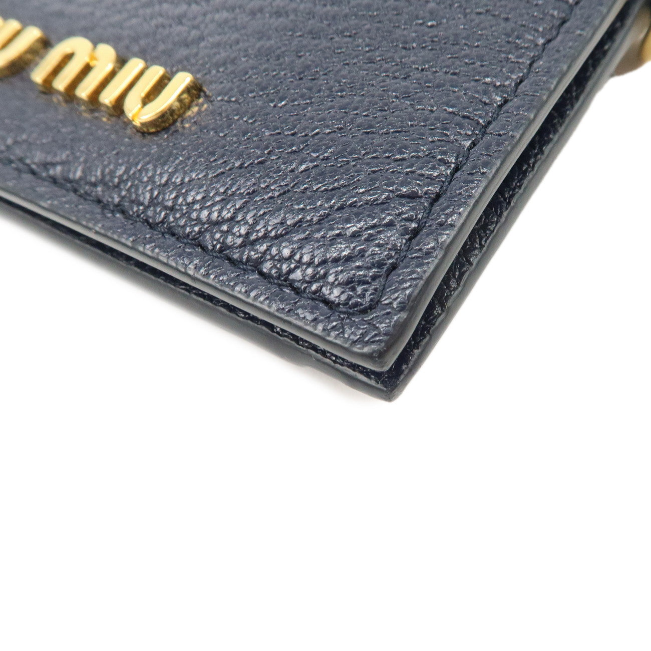 MIUMIU Logo Madras Leather Card Case Pass Case Navy 5MC320 Used