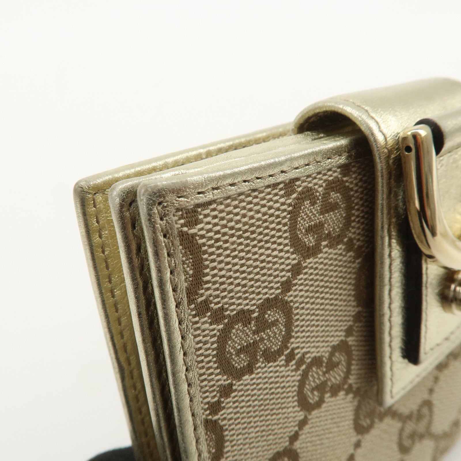 GUCCI Abbey GG Canvas Leather Bi-fold Wallet Beige Gold 154255