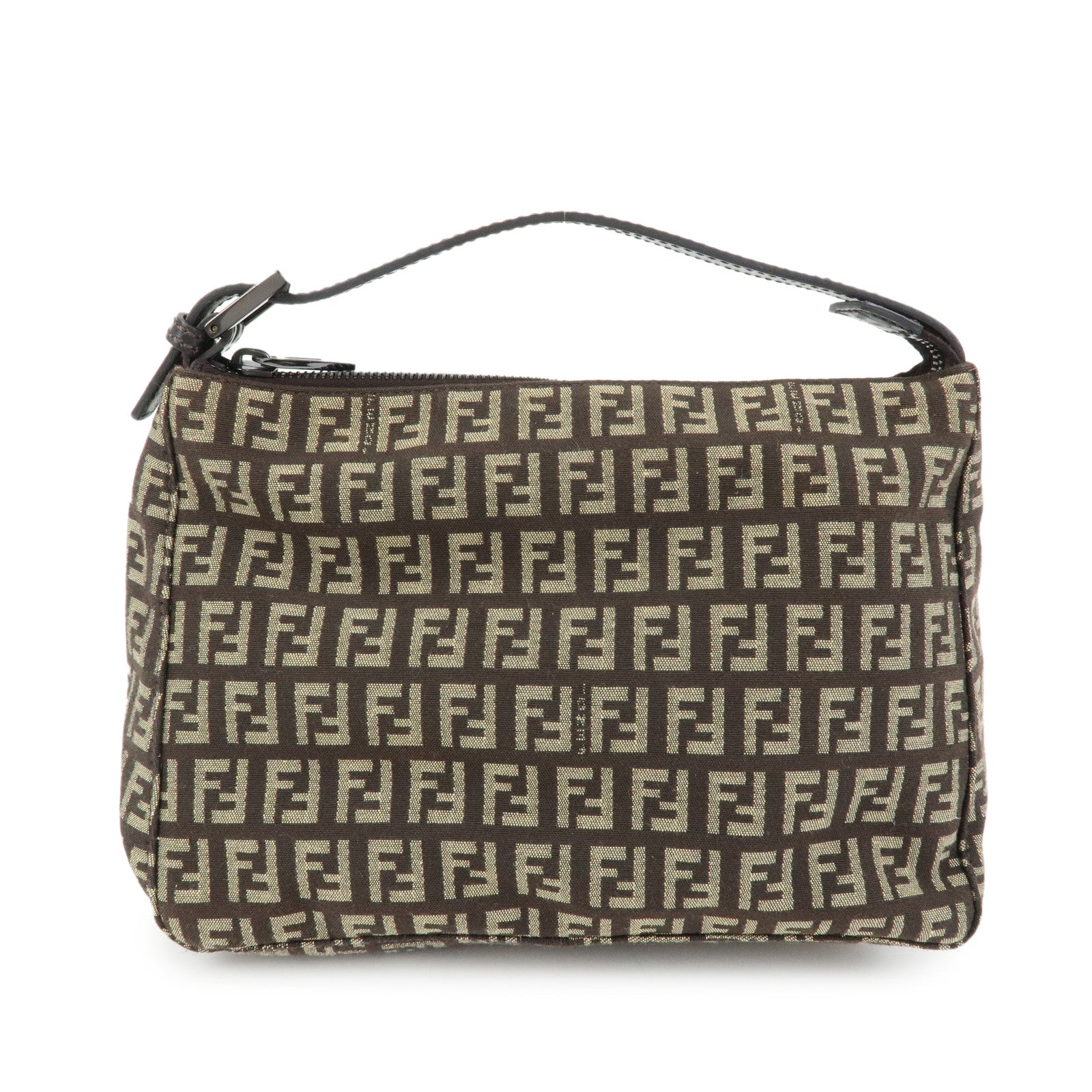 FENDI Zucchino Canvas Leather Hand Bag Pouch Brown 8N0005