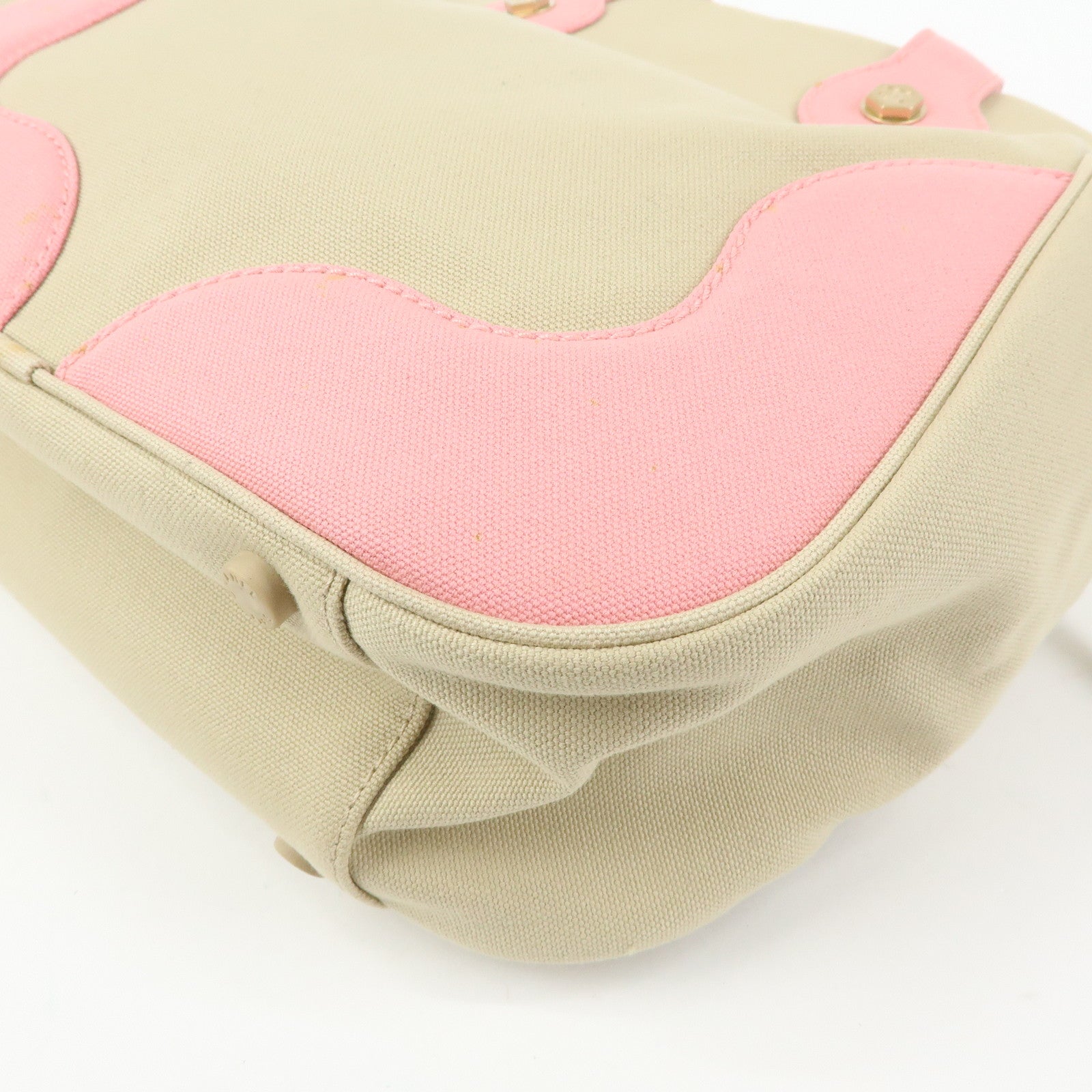 CHANEL Marshmello COCO Mark Canvas Hand Bag Beige Light Green Pink