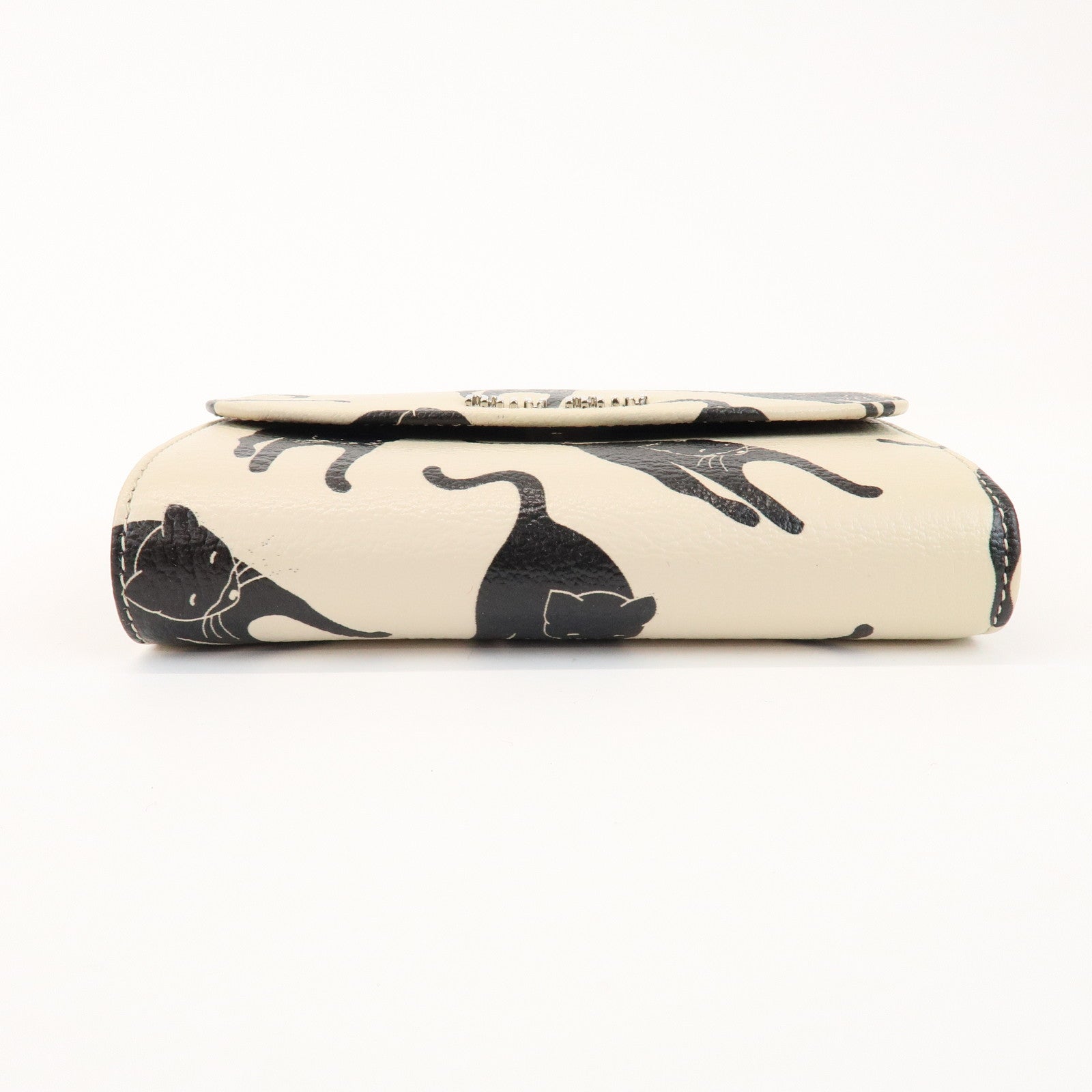 MIU MIU Leather Bi-fold Compact Wallet Black Cat Ivory 5ML225