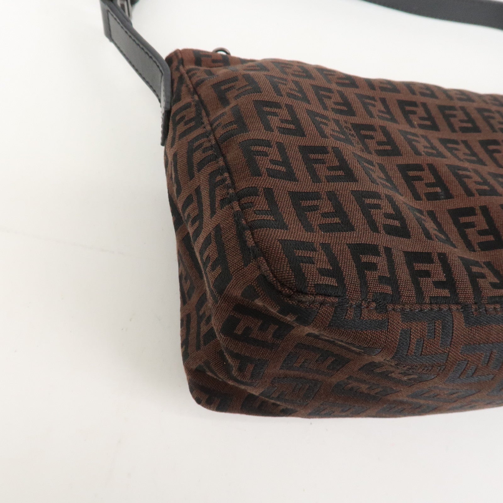 FENDI Zucchino Canvas Leather Shoulder Bag Hand Bag Brown 8BR444